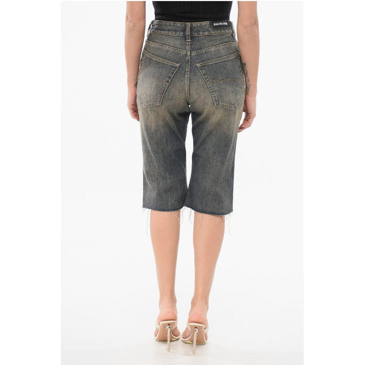 Balenciaga Vintage Washed Denim Shorts with Raw-cut Hem