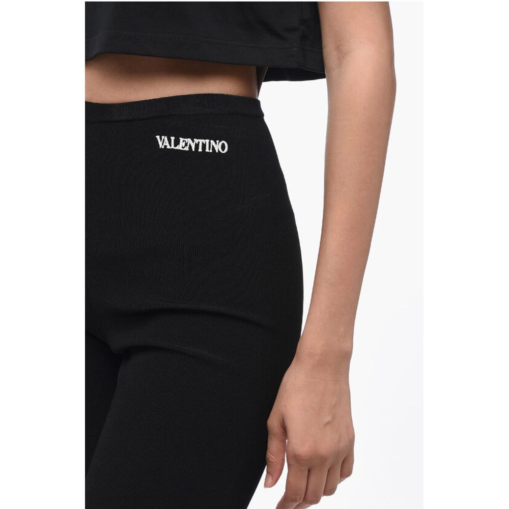 Valentino Stretch Fabric Biker Shorts with Embroidered Logo
