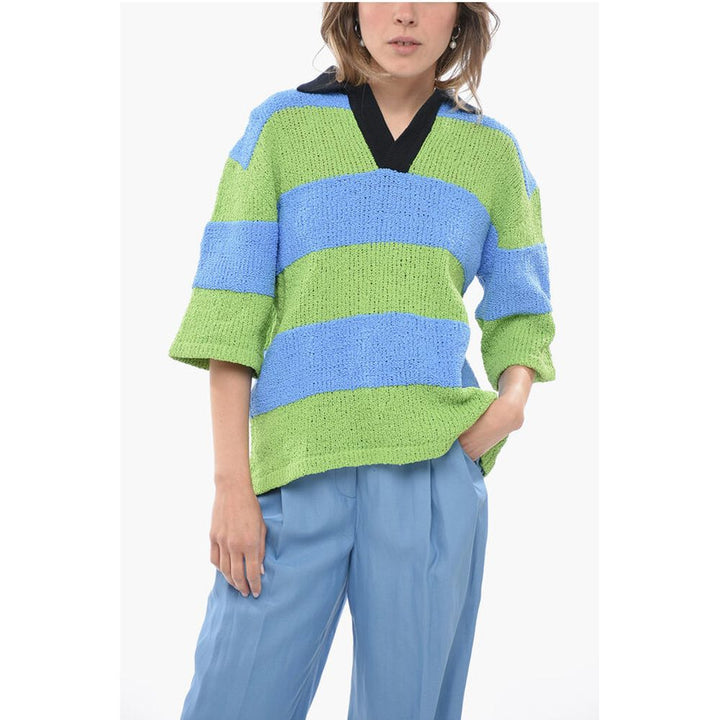 SUNNEI Two-Tone Crochet Sweater with Polo Neck