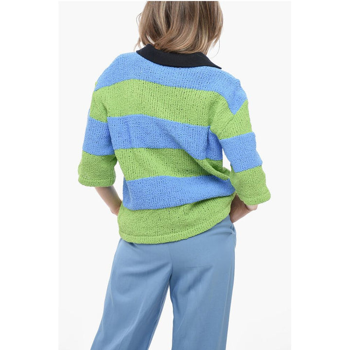 SUNNEI Two-Tone Crochet Sweater with Polo Neck