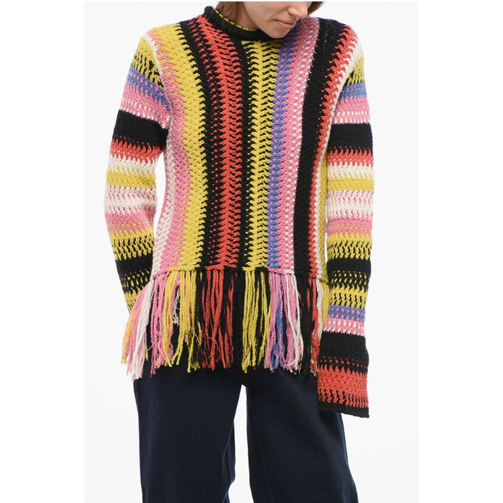 Chloé Fringed Bottom Crochet Sweater with Multicolor Motif