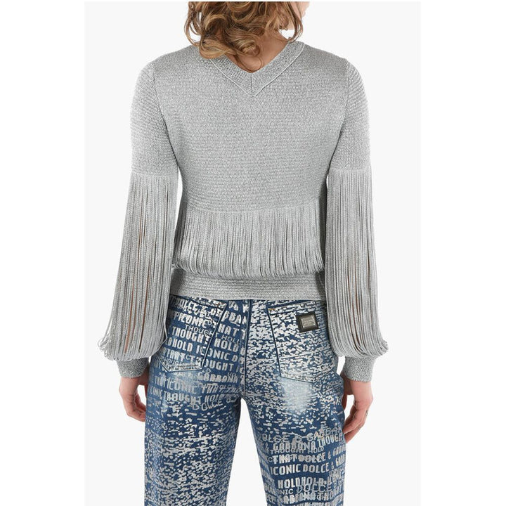 Bottega Veneta Lurex V-Neckline Pullover with Elastic Cuffs