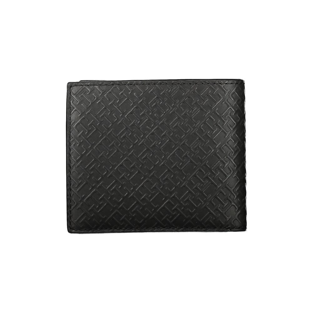 Portefeuille élégant en cuir noir Tommy Hilfiger à compartiments multiples