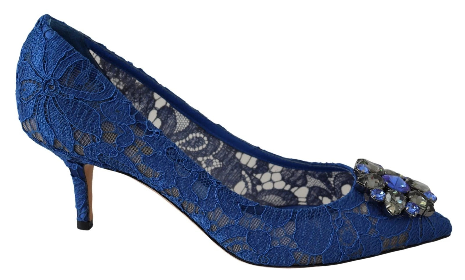 Dolce &amp; Gabbana – Blaue Ballerinas mit Kristallen aus Spitze