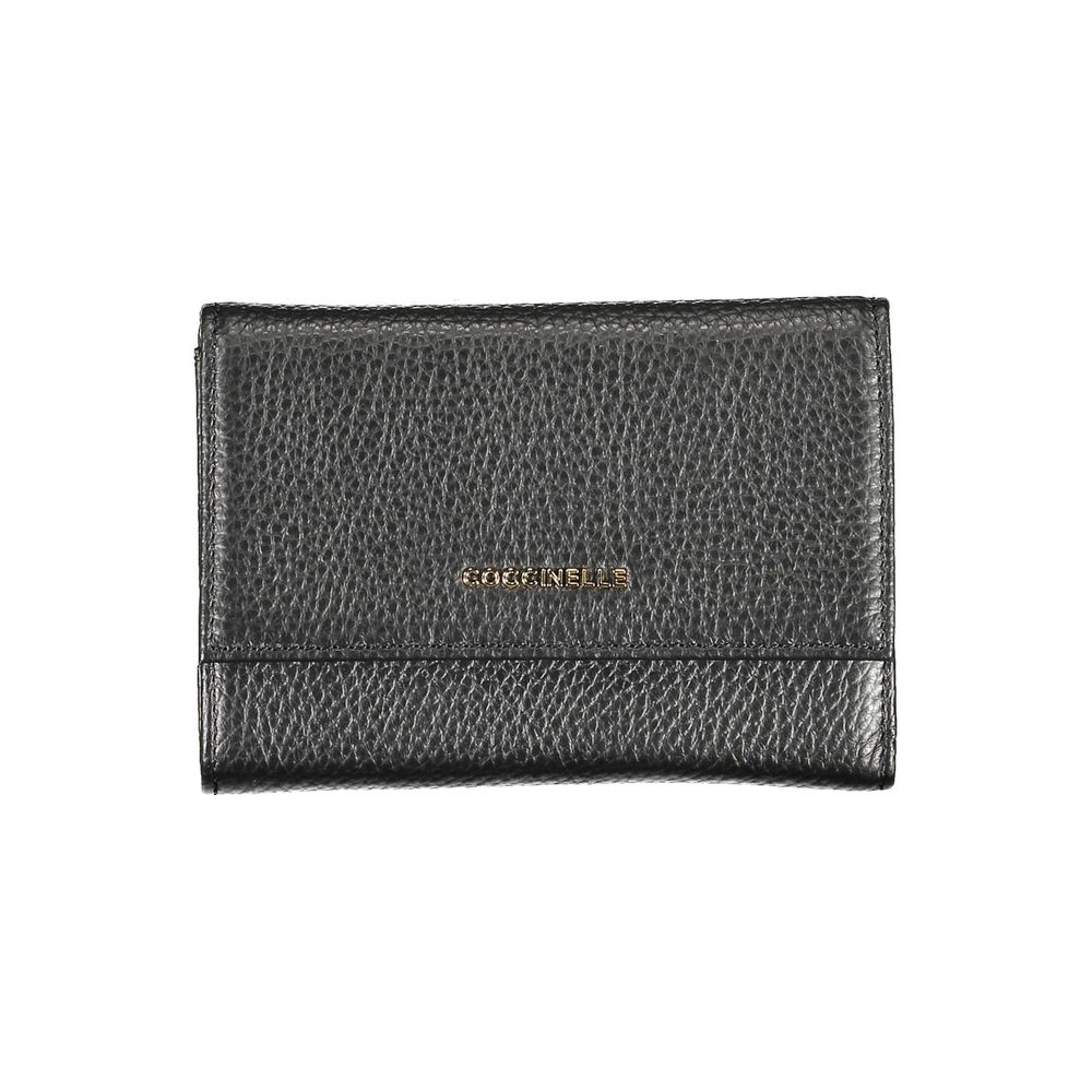 Portefeuille femme en cuir noir Coccinelle