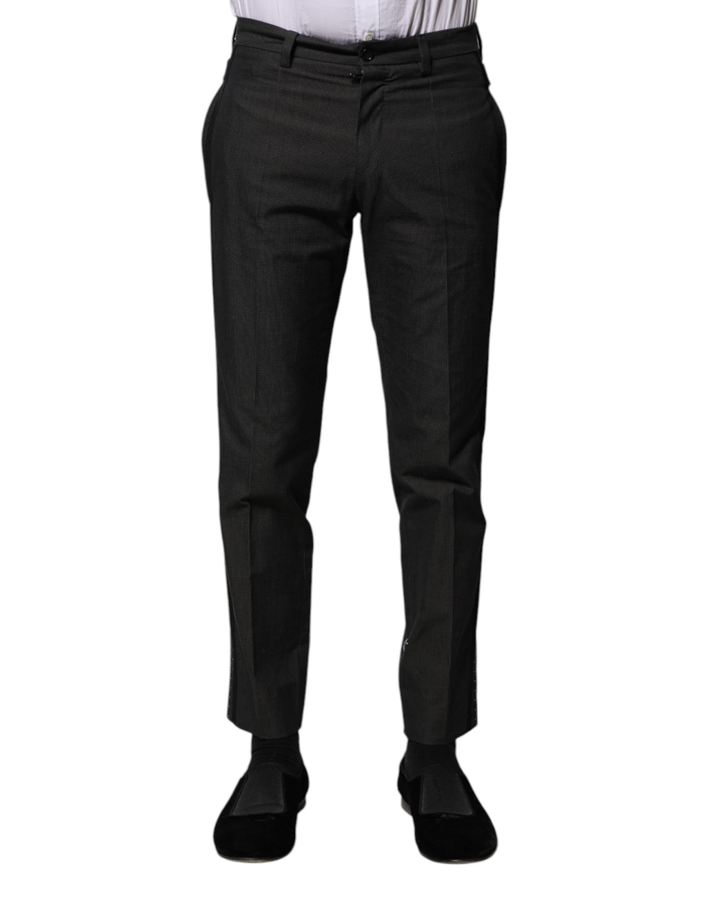 Dolce &amp; Gabbana – Graue, gemusterte Anzughose aus Baumwolle