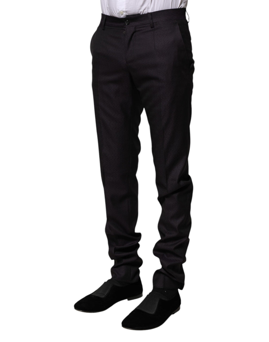Dolce &amp; Gabbana – Schwarze, gemusterte Anzughose aus Wolle