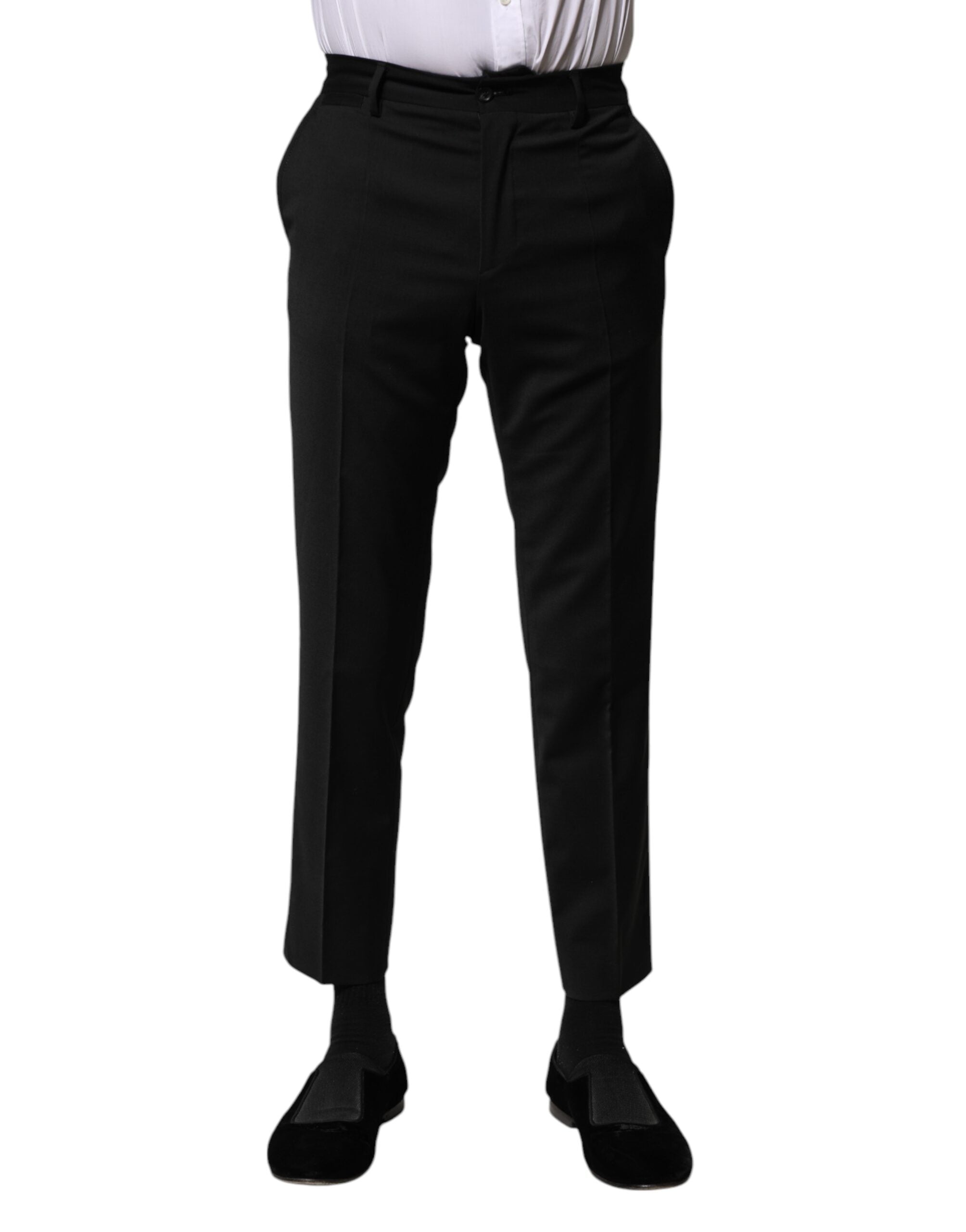 Pantalon court habillé en laine noire Dolce &amp; Gabbana pour homme