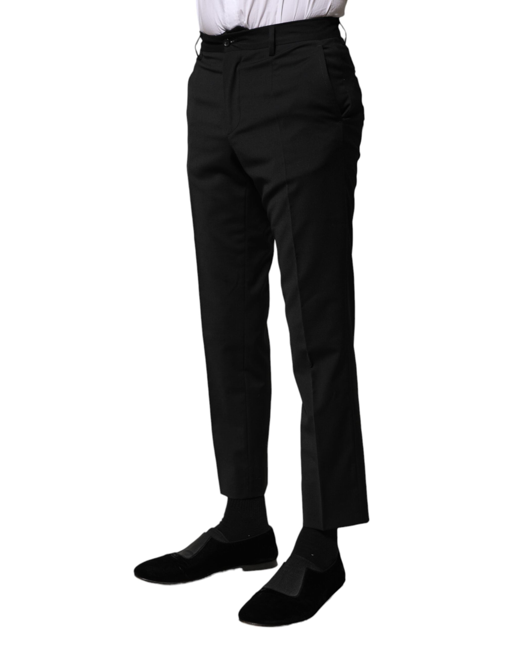 Pantalon court habillé en laine noire Dolce &amp; Gabbana pour homme