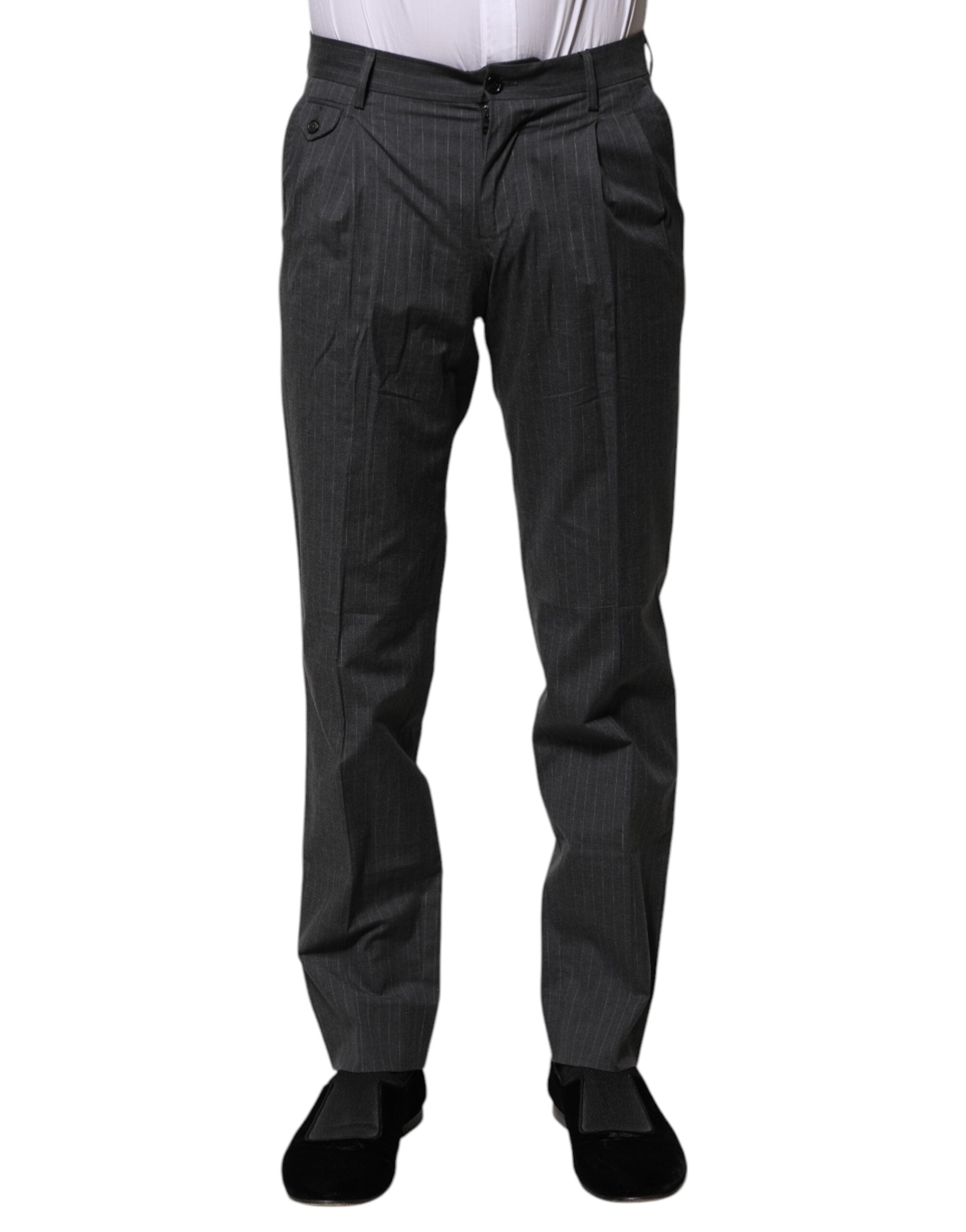 Pantalon habillé en coton à rayures grises Dolce &amp; Gabbana