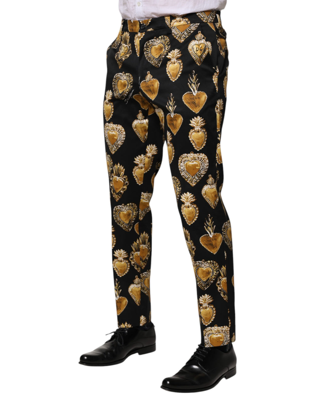 Dolce &amp; Gabbana – Hose mit Herz-Jesu-Print in Schwarz und Gold