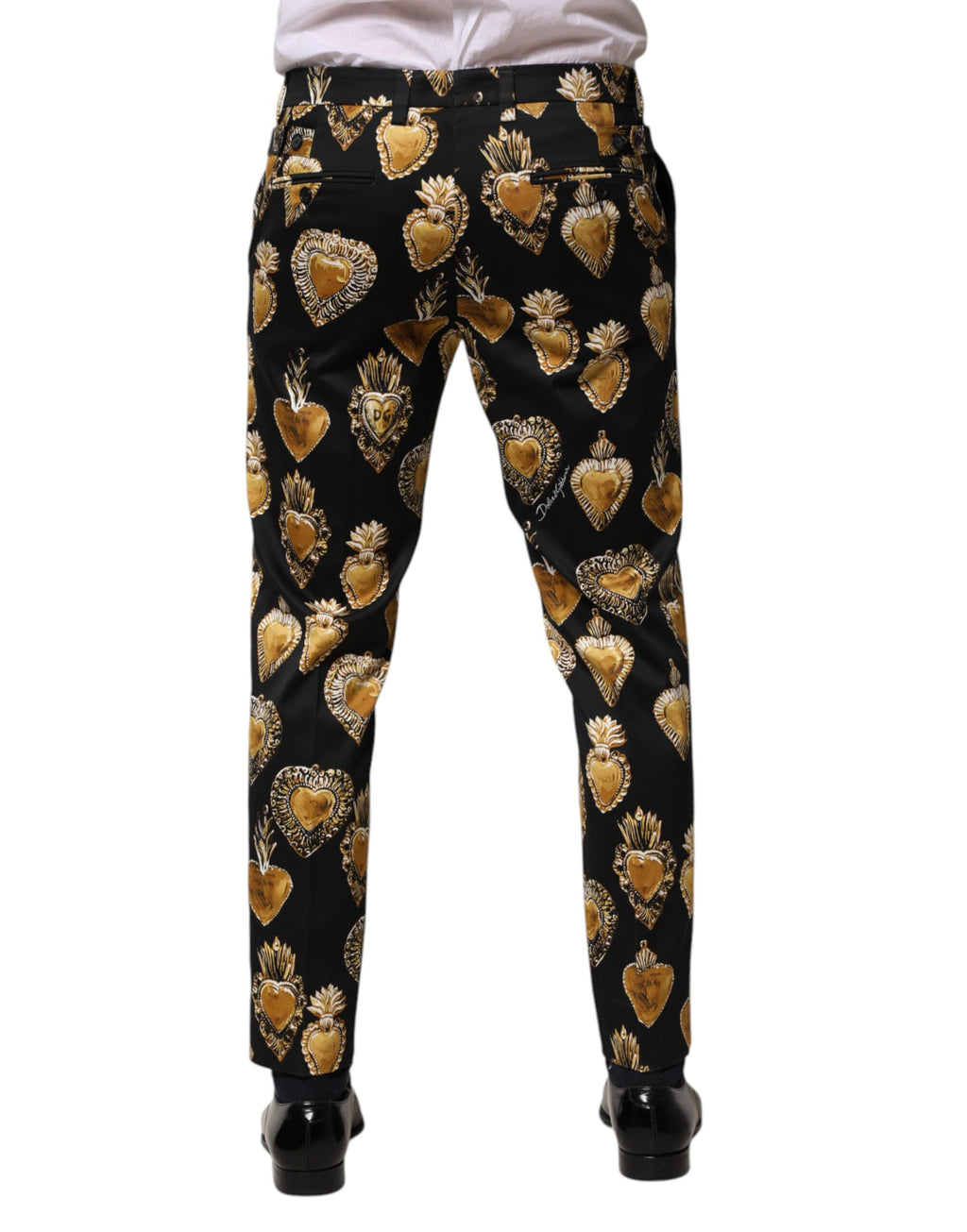 Dolce &amp; Gabbana – Hose mit Herz-Jesu-Print in Schwarz und Gold