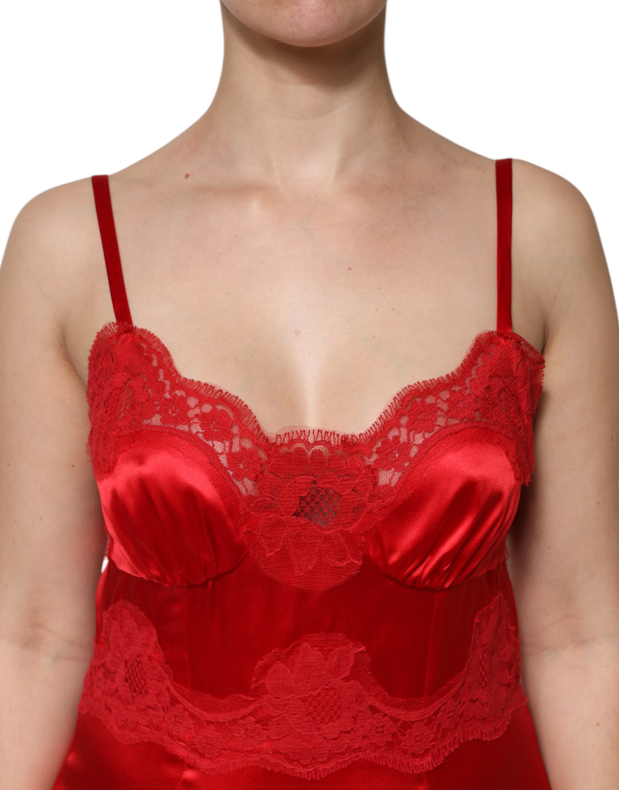 Dolce &amp; Gabbana Rotes ärmelloses Maxikleid aus Seide