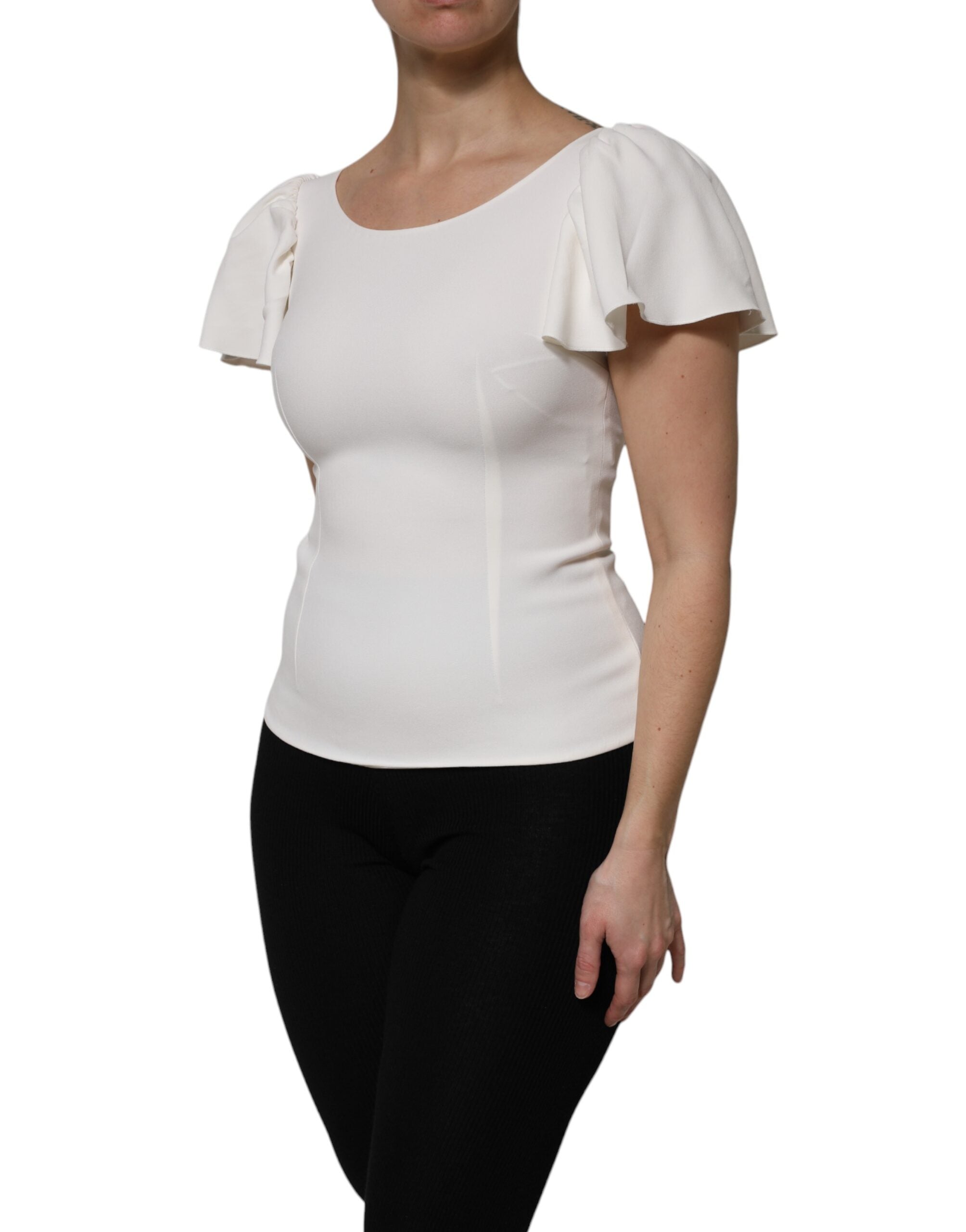 Dolce & Gabbana White Viscose Round Neck Short Sleeves Top