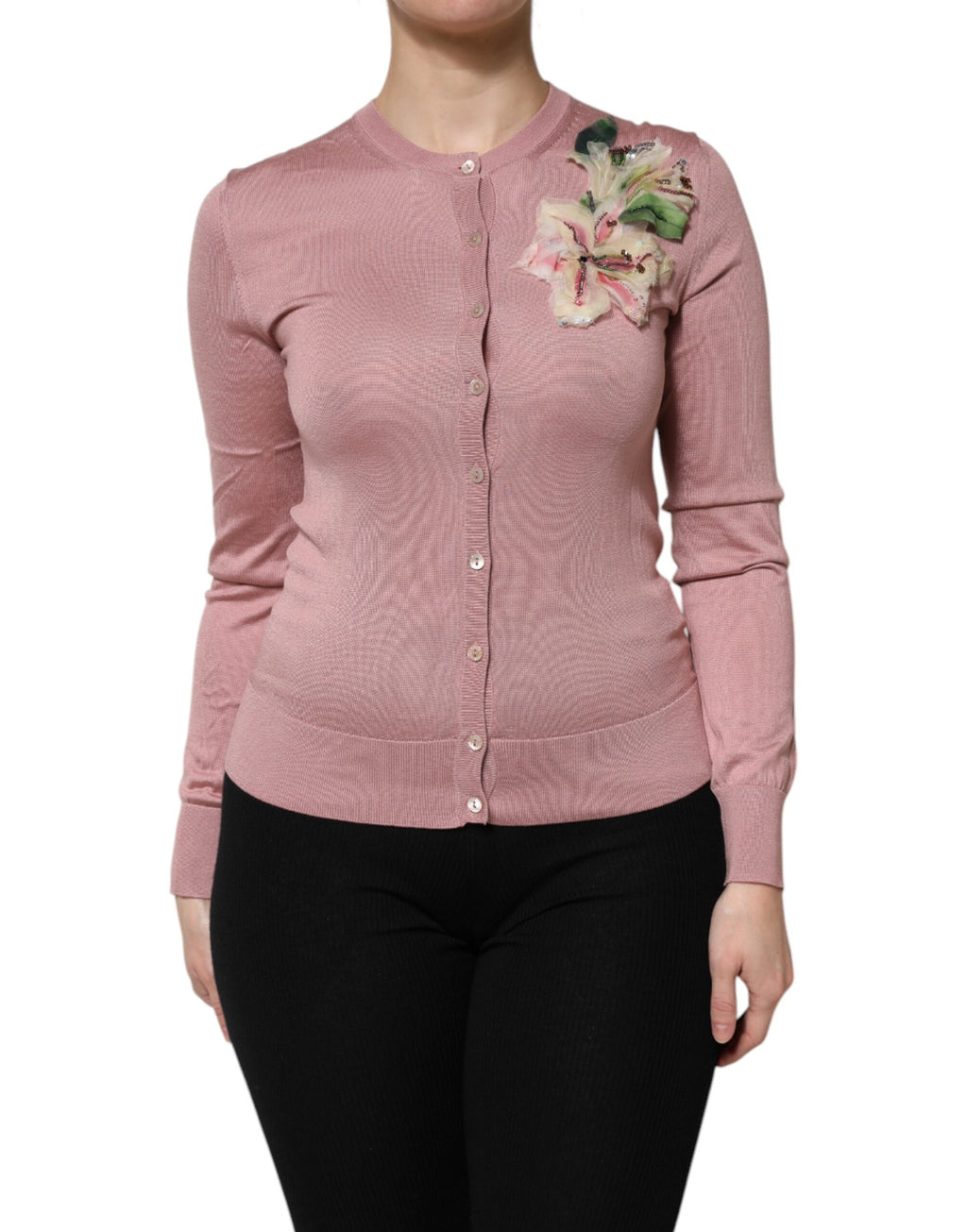 Dolce &amp; Gabbana – Rosa Strickjacke aus Seidenstrick mit Knopfleiste