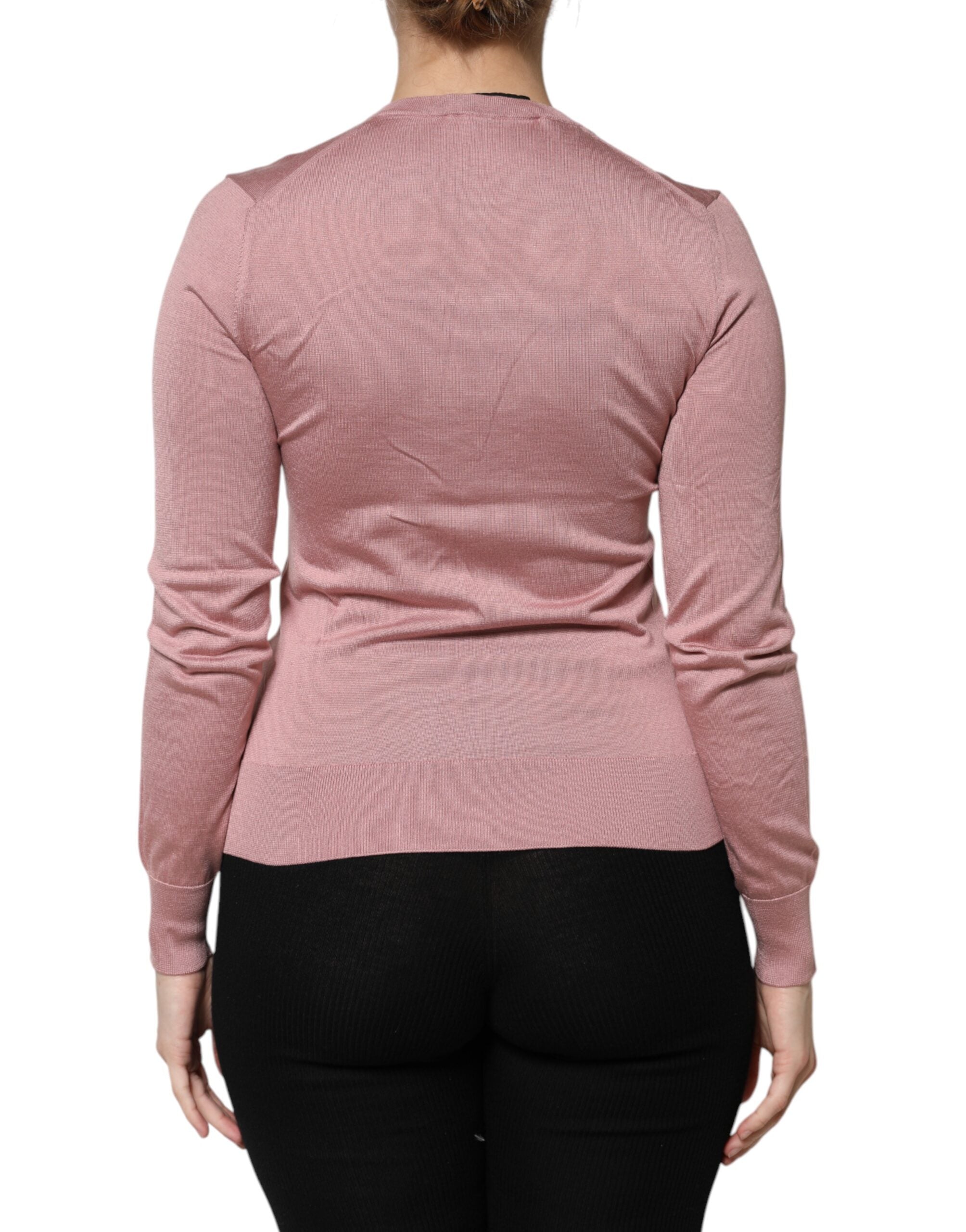Dolce &amp; Gabbana – Rosa Strickjacke aus Seidenstrick mit Knopfleiste