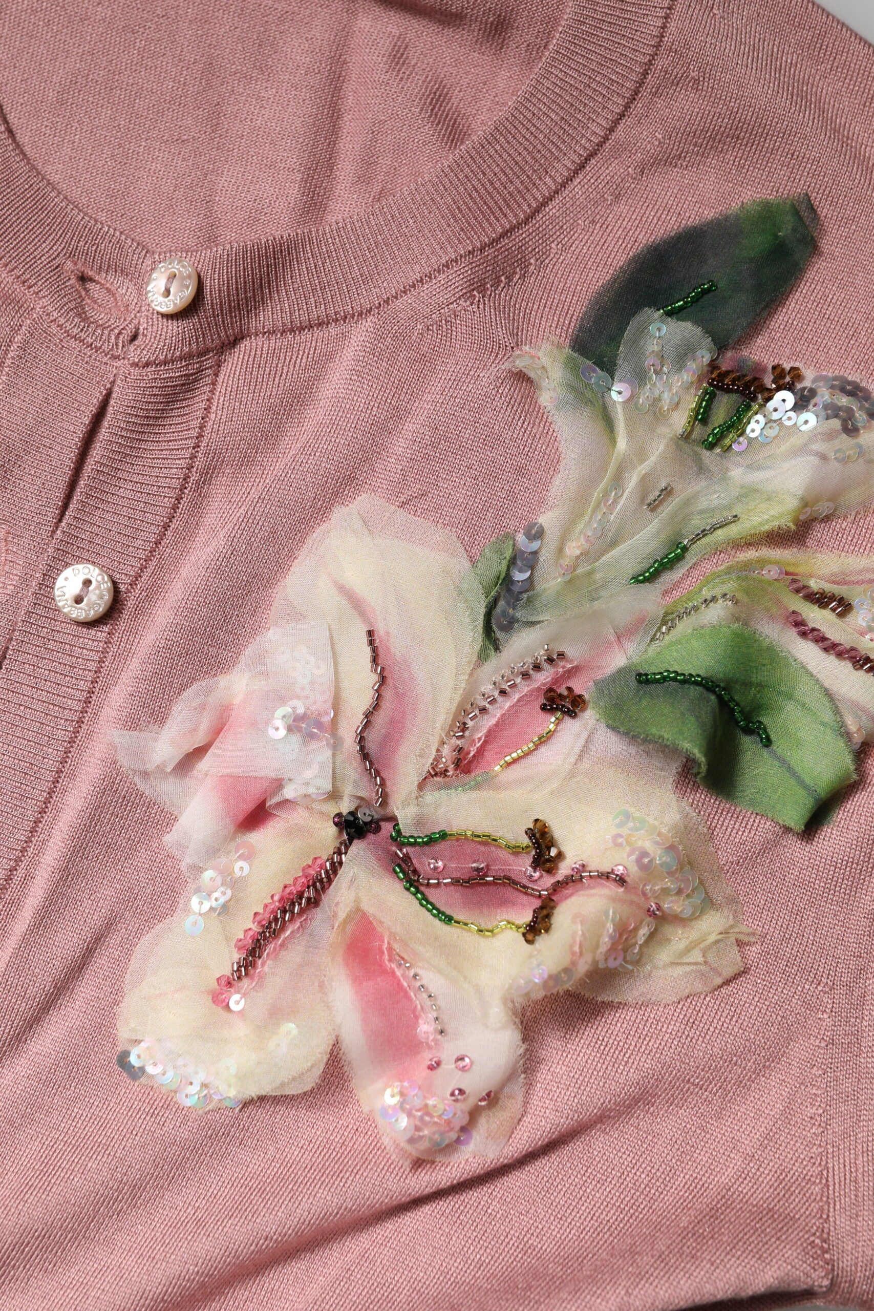 Dolce &amp; Gabbana – Rosa Strickjacke aus Seidenstrick mit Knopfleiste