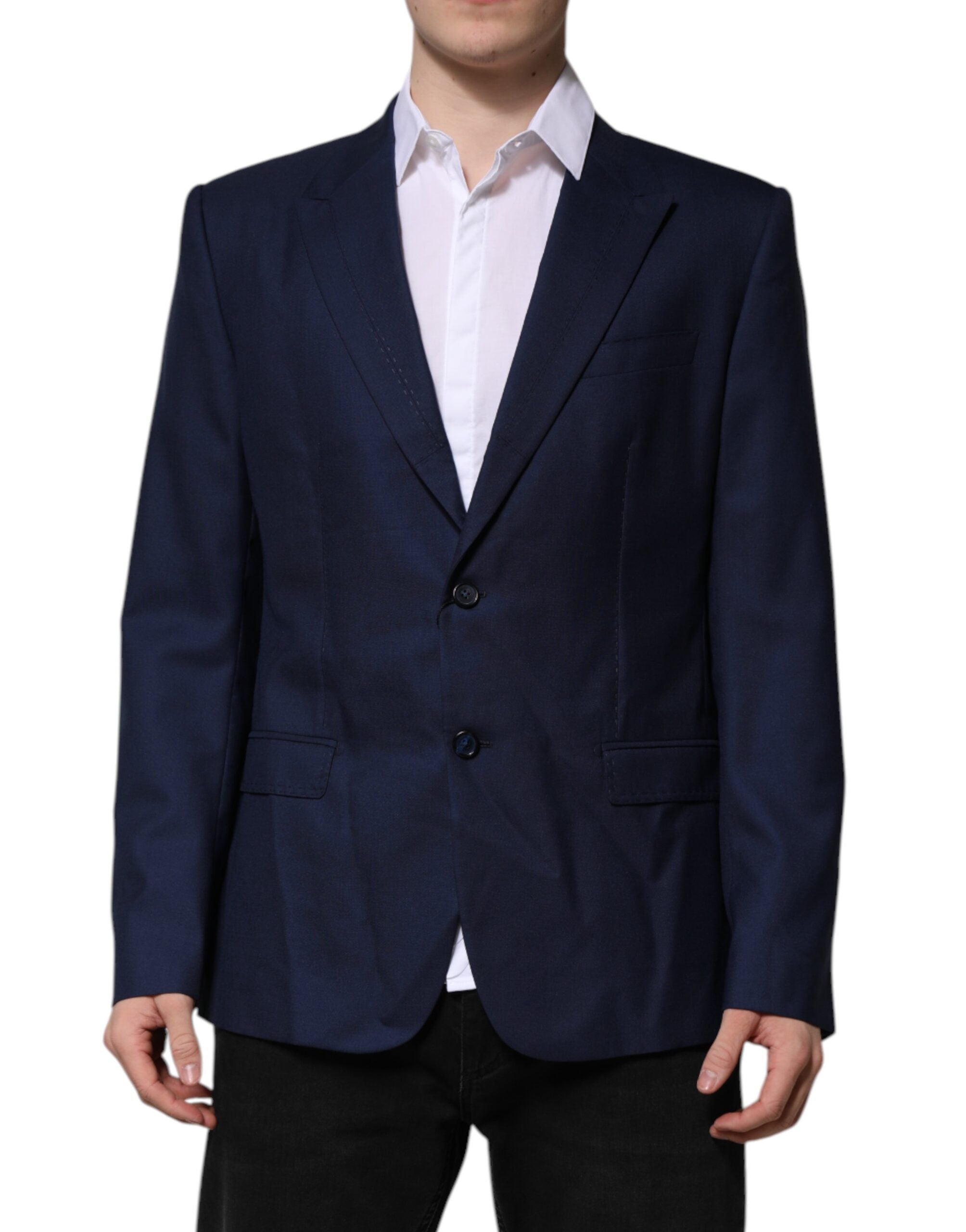 Blazer de costume simple boutonnage en laine bleue Dolce &amp; Gabbana