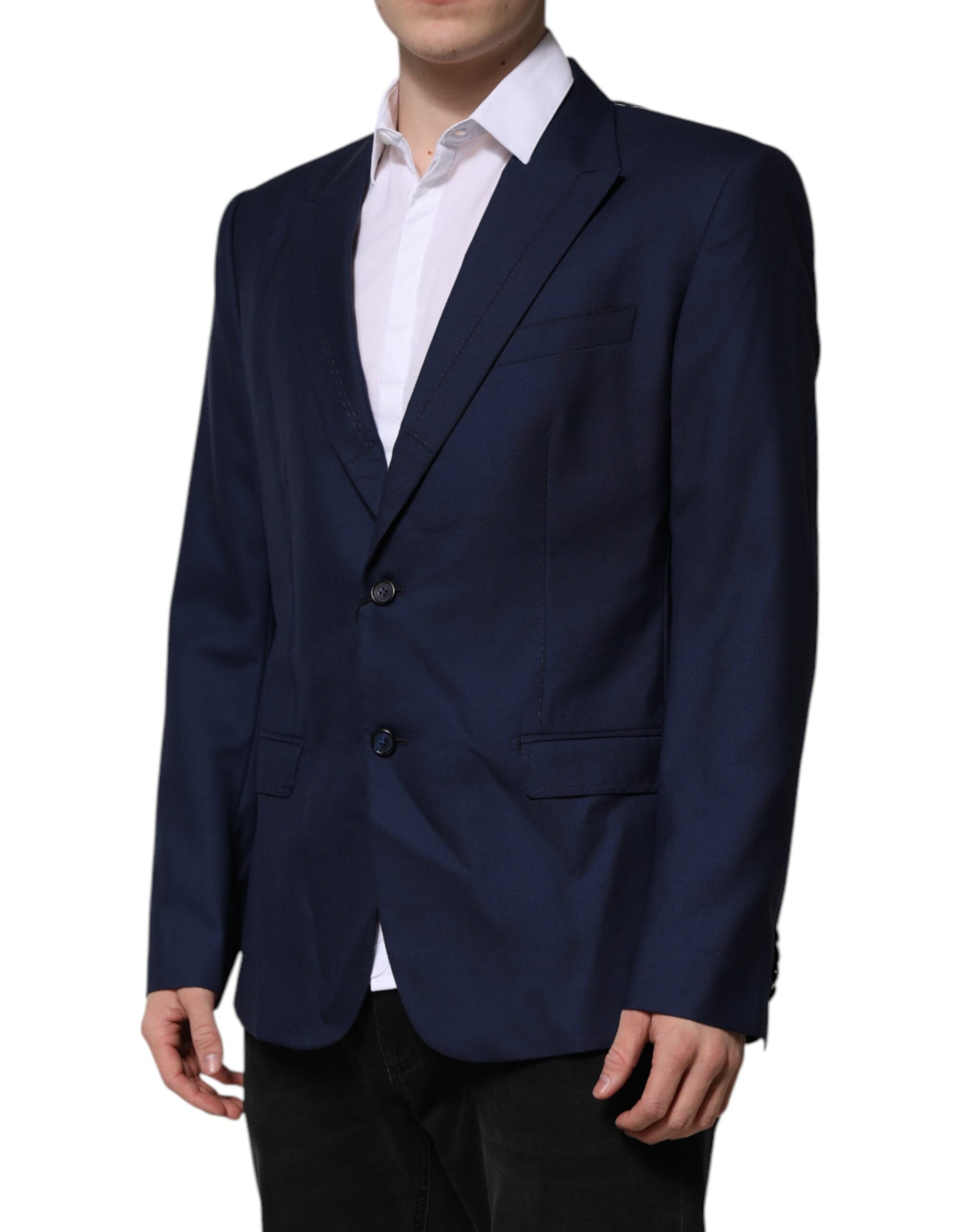 Dolce &amp; Gabbana – Einreihiger Anzugsmantel-Blazer aus blauer Wolle