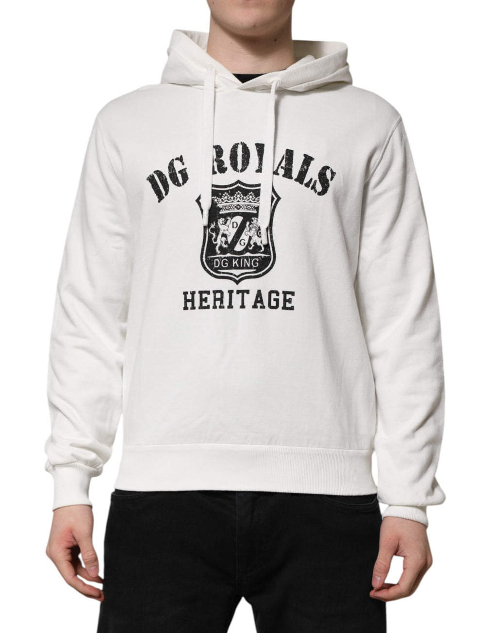 Pull à capuche Dolce &amp; Gabbana en coton blanc imprimé DG ROYAL