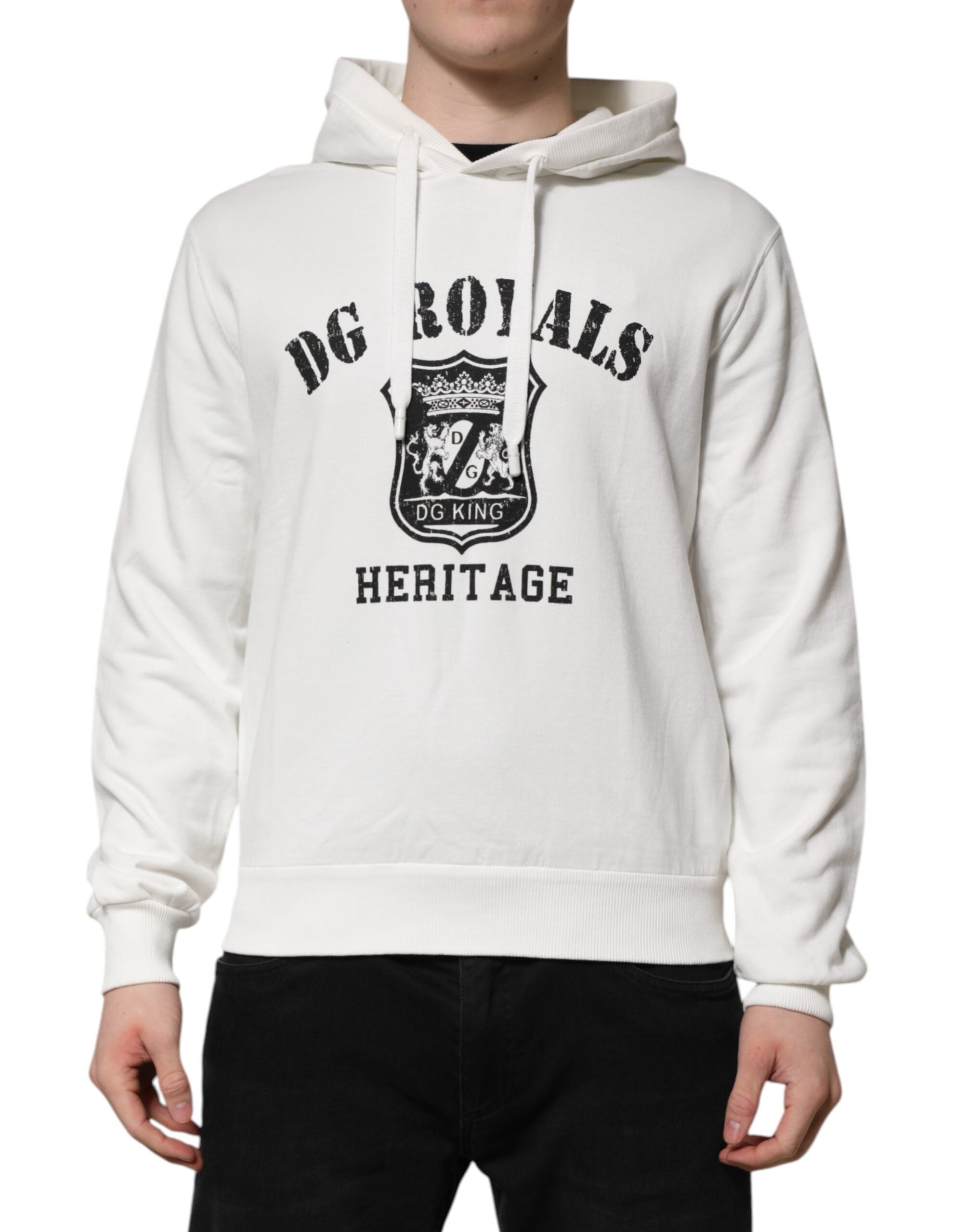 Pull à capuche Dolce &amp; Gabbana en coton blanc imprimé DG ROYAL