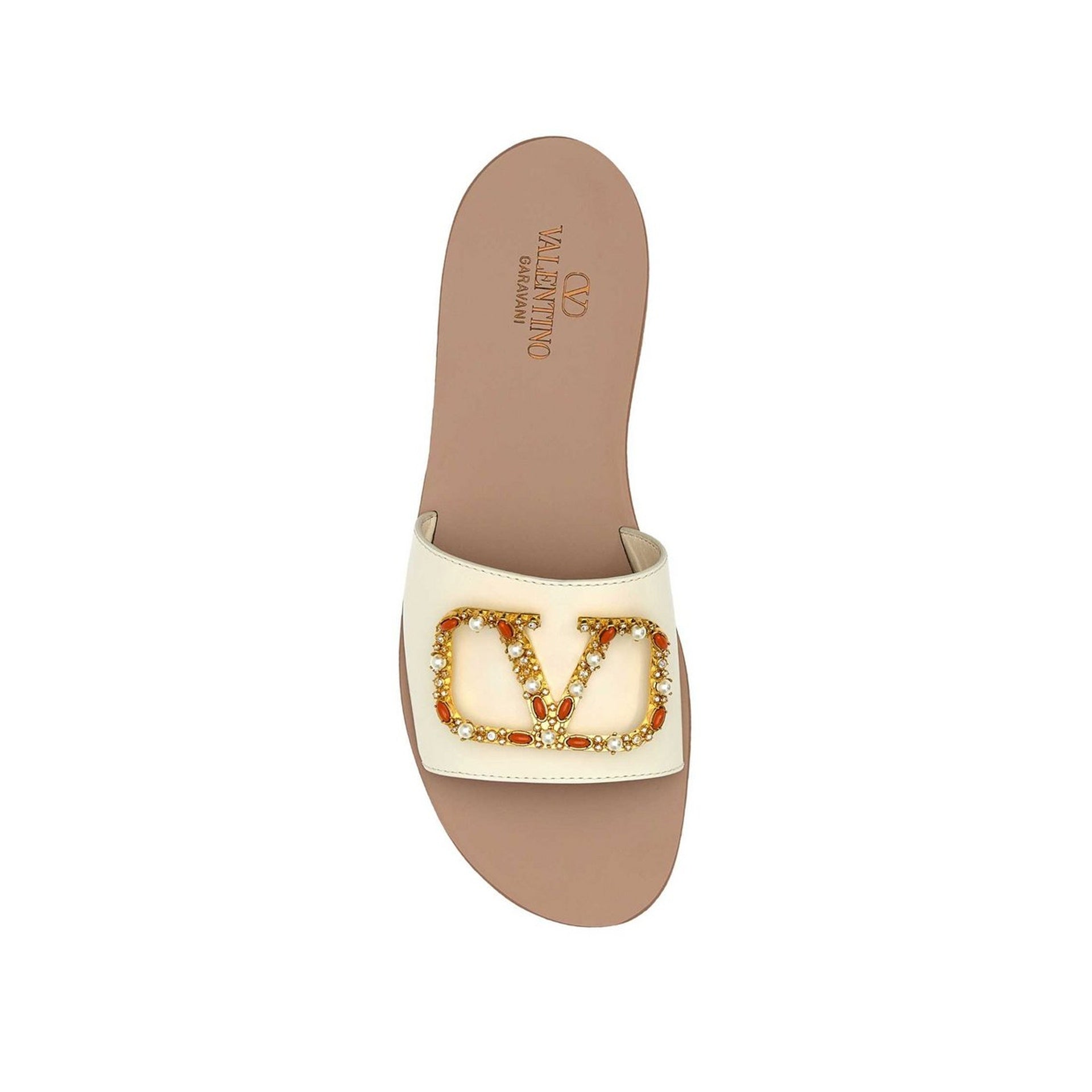 Valentino Garavani Vlogo Leather Flat Sandals - WOMEN SHOES - VALENTINO GARAVANI - Tluxy New