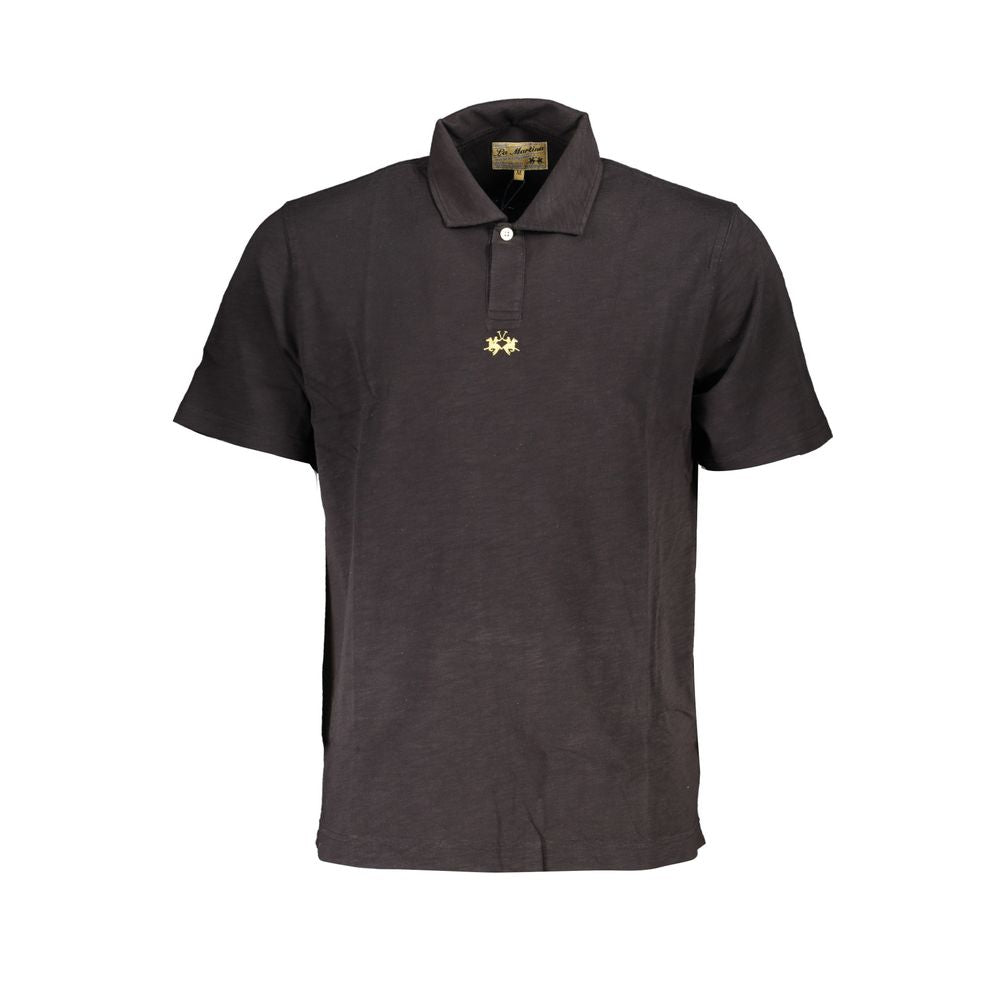 La Martina Elegantes schwarzes Poloshirt aus Baumwolle, Regular Fit