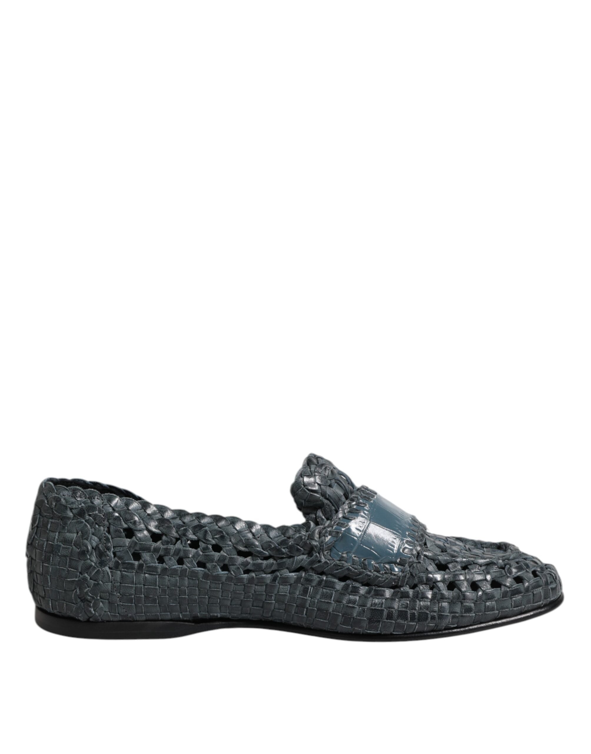 Mocassins à enfiler en cuir tressé bleu Dolce &amp; Gabbana
