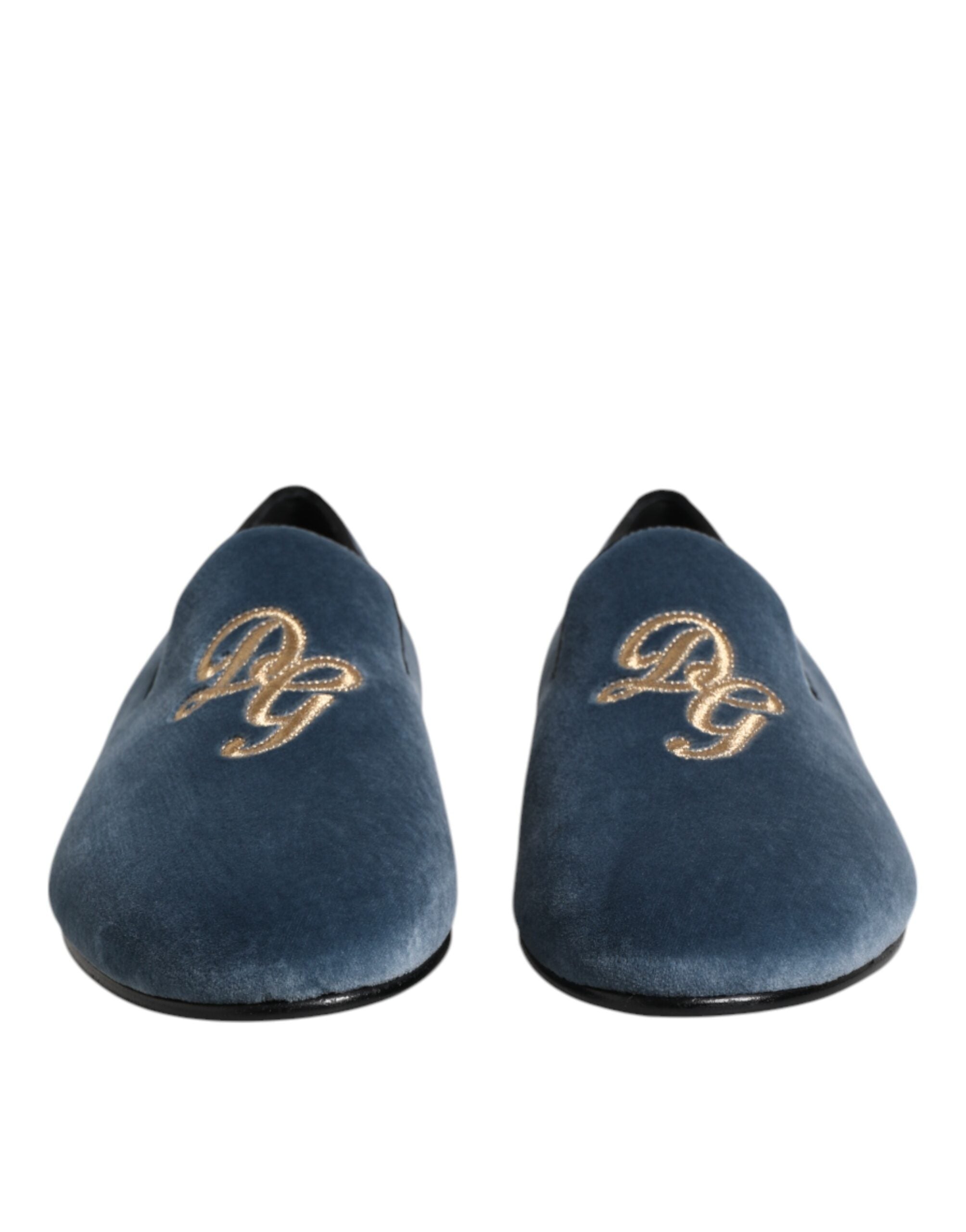 Mocassins Dolce &amp; Gabbana en velours bleu avec logo DG, chaussures habillées