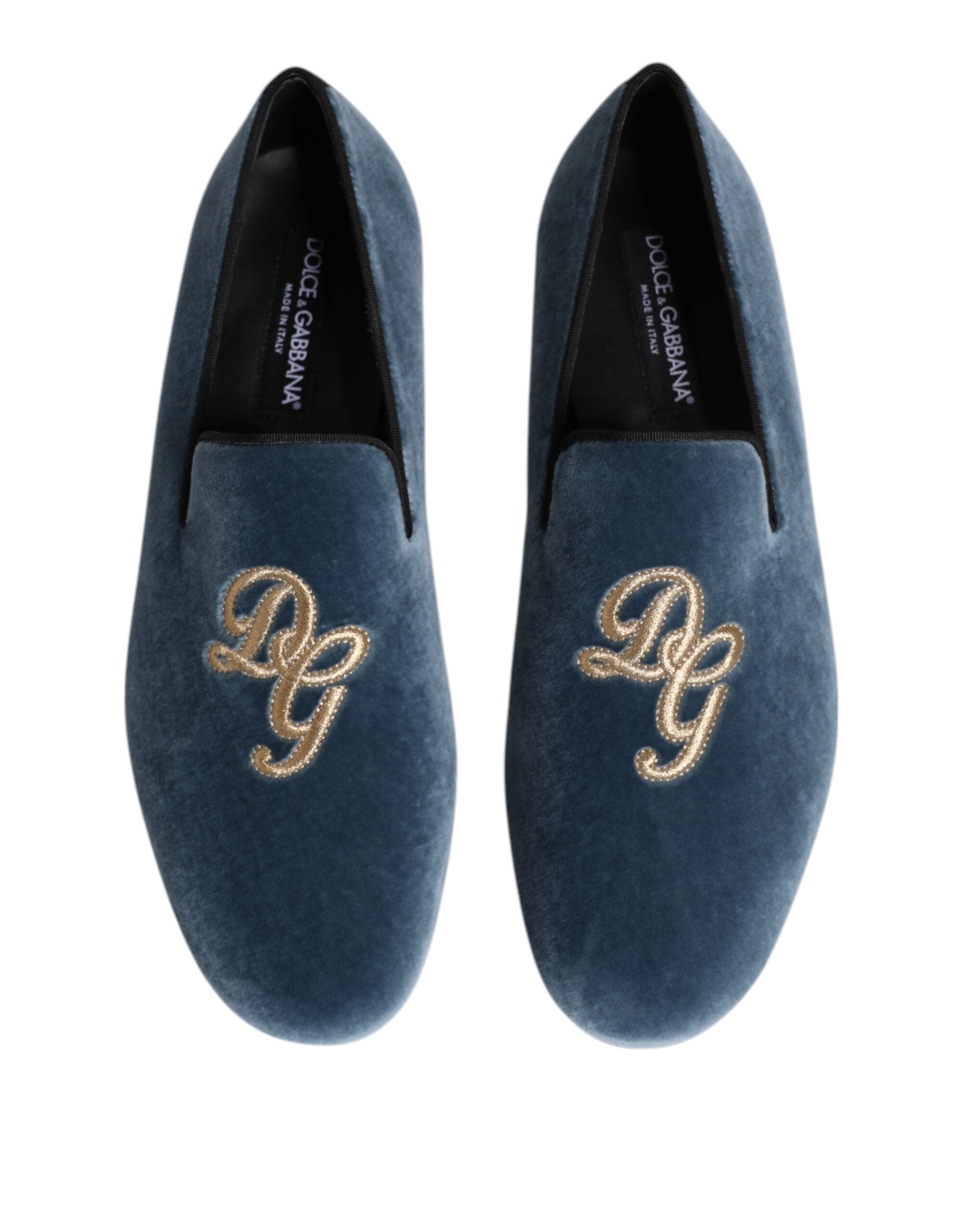 Mocassins Dolce &amp; Gabbana en velours bleu avec logo DG, chaussures habillées