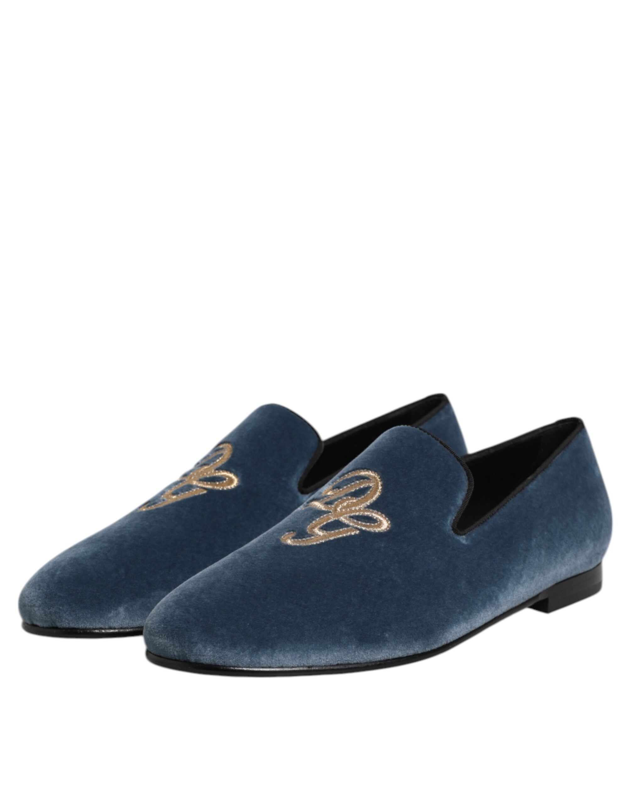 Mocassins Dolce &amp; Gabbana en velours bleu avec logo DG, chaussures habillées