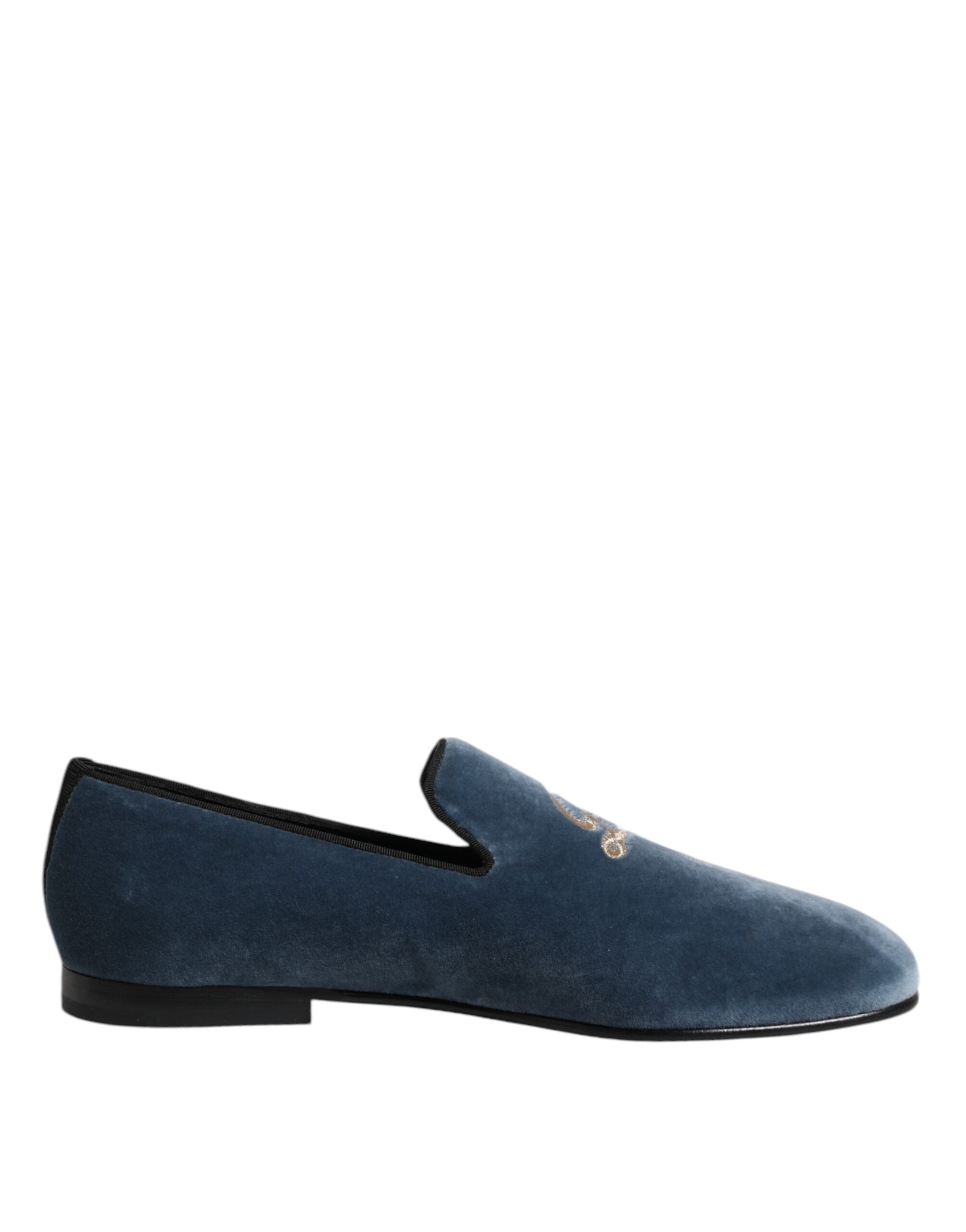 Mocassins Dolce &amp; Gabbana en velours bleu avec logo DG, chaussures habillées