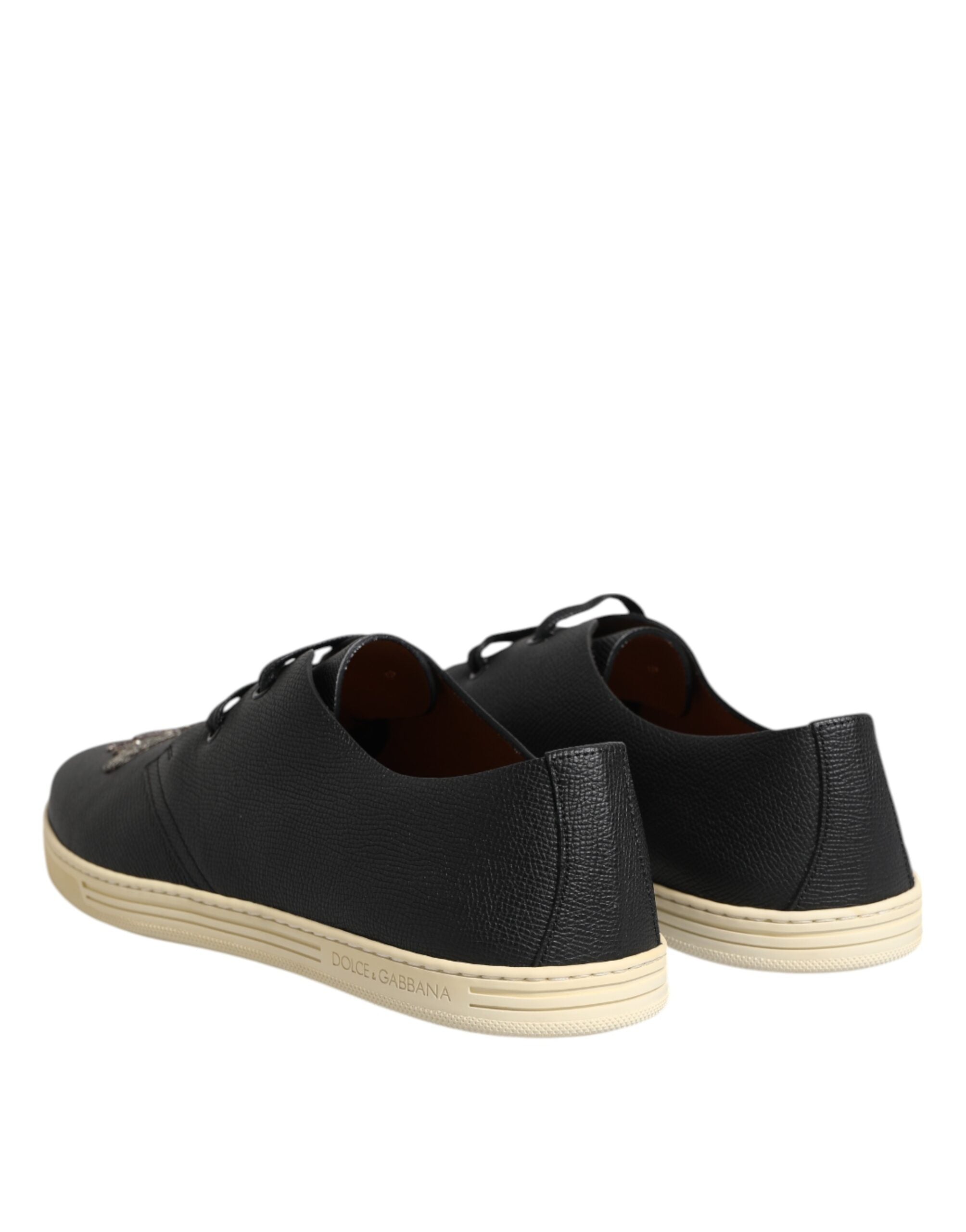 Baskets basses Dolce &amp; Gabbana en cuir noir avec couronne d'abeille