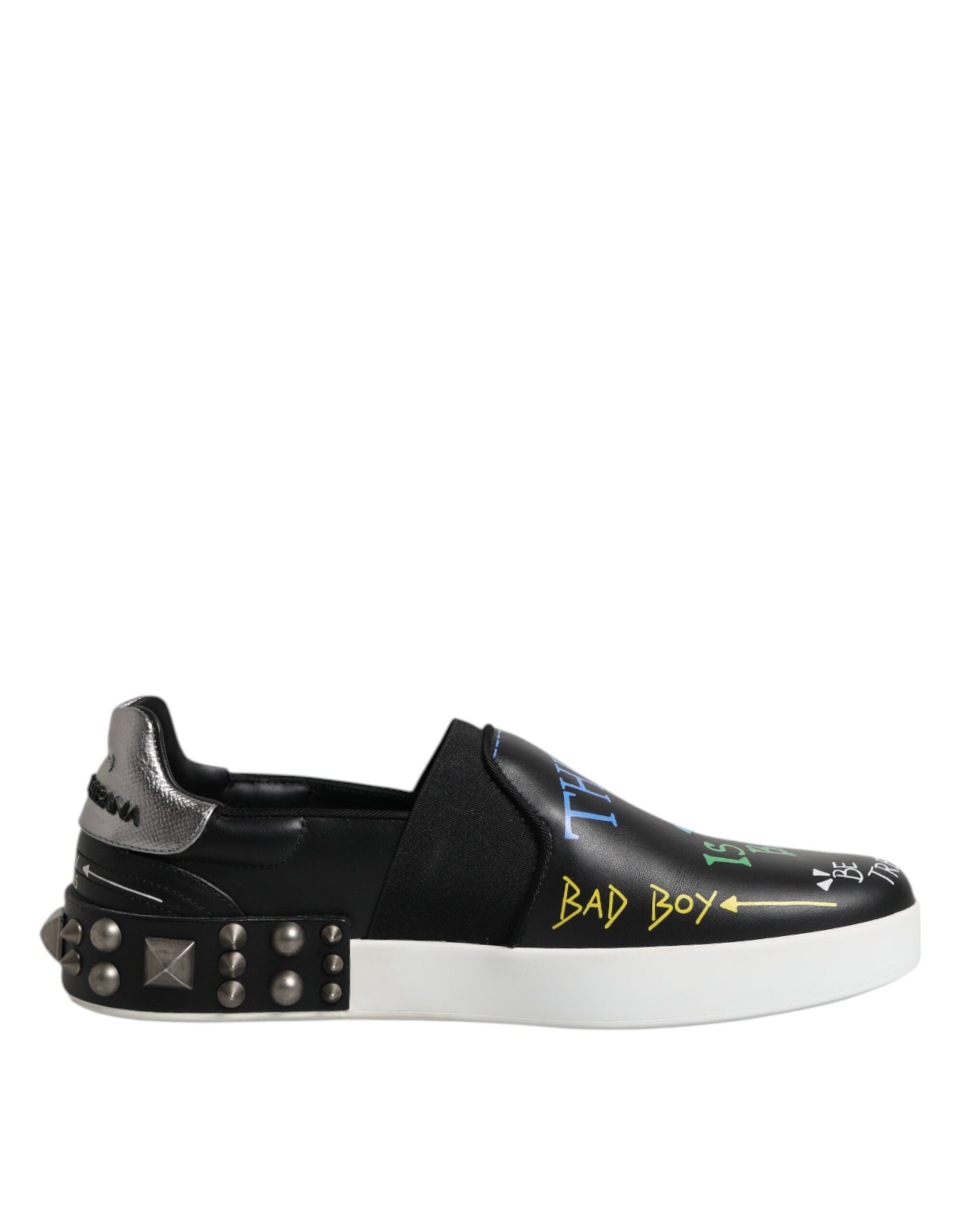 Baskets cloutées en cuir noir Dolce &amp; Gabbana à motif graffiti