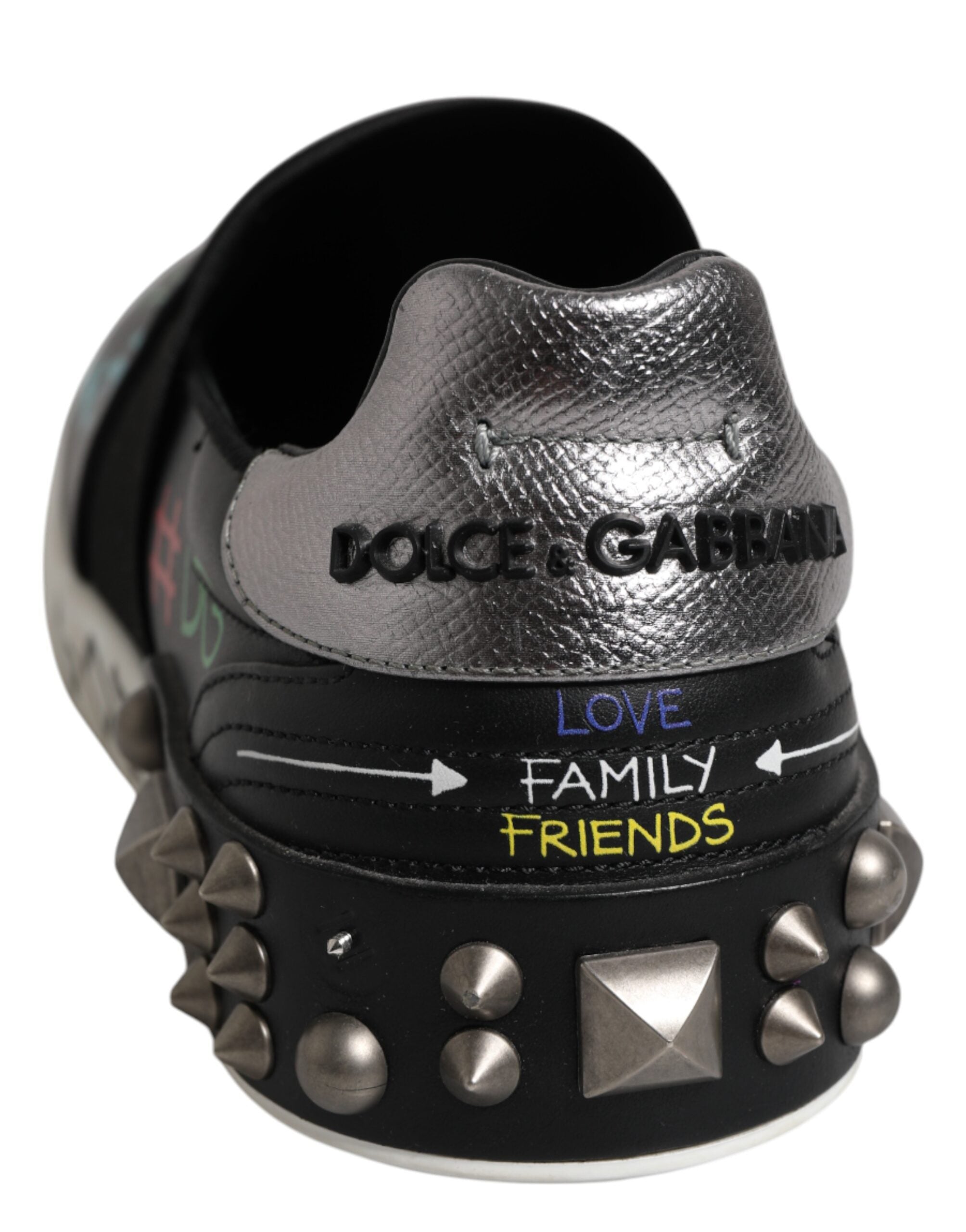 Baskets cloutées en cuir noir Dolce &amp; Gabbana à motif graffiti
