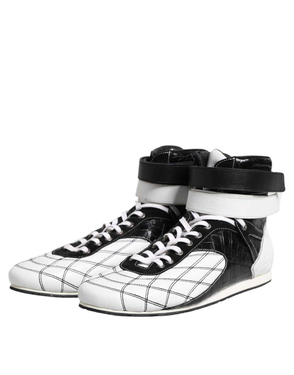 Baskets montantes en cuir noir et blanc Dolce &amp; Gabbana