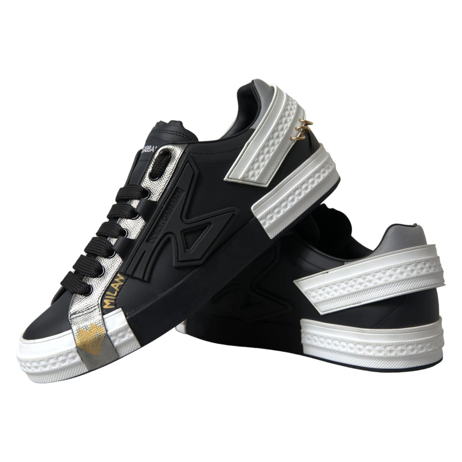 Baskets basses en cuir noir Dolce &amp; Gabbana Portofino
