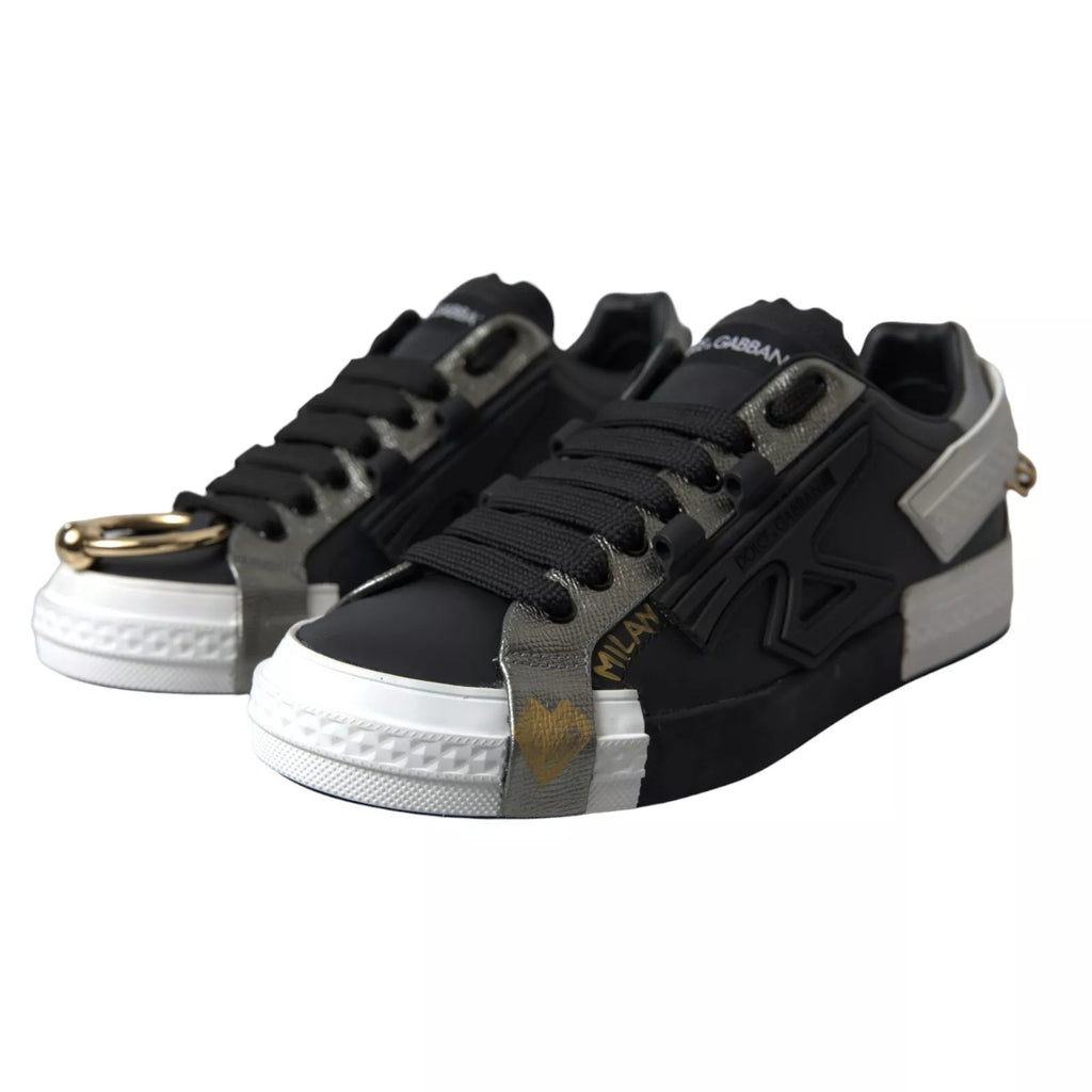 Baskets basses en cuir noir Dolce &amp; Gabbana Portofino