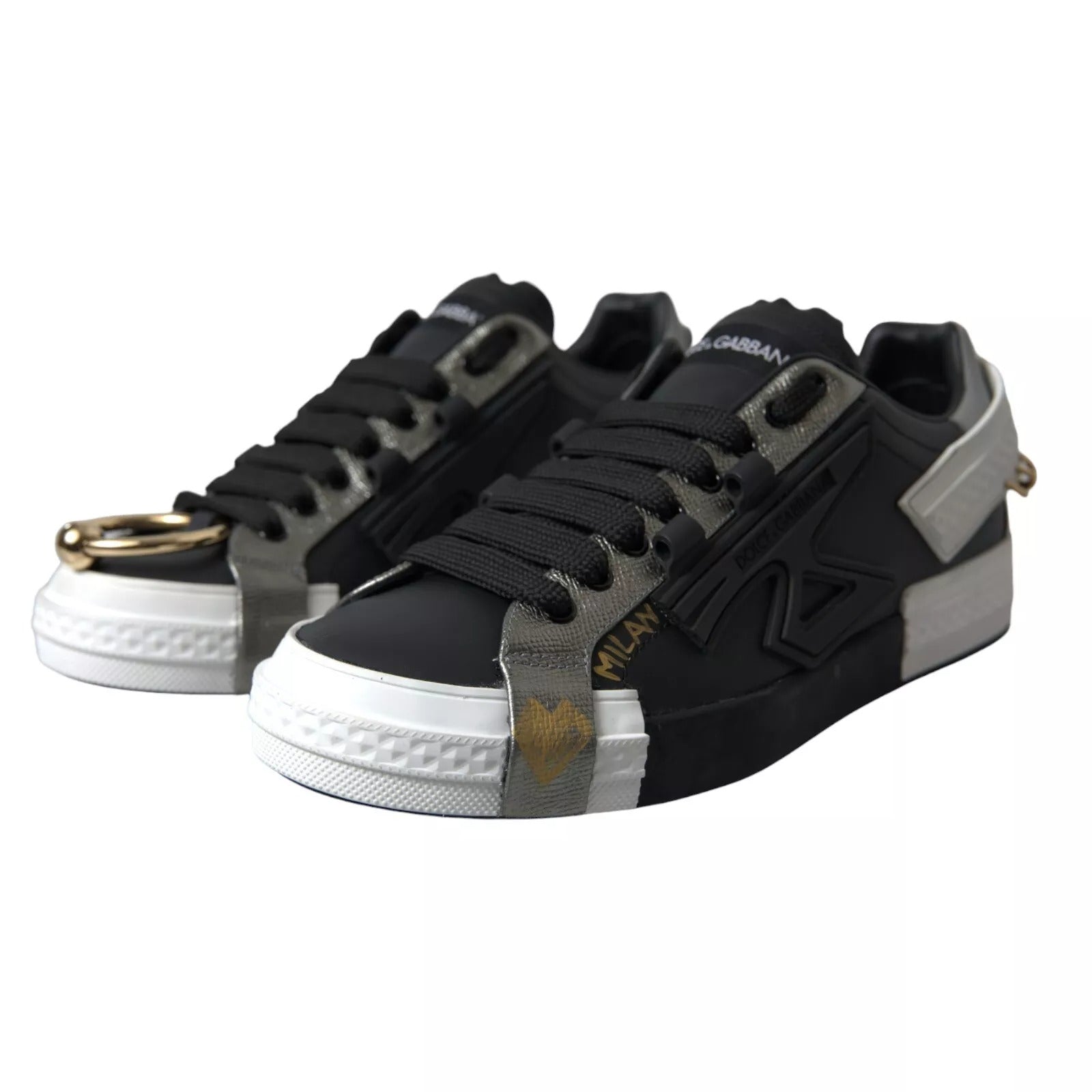 Baskets basses en cuir noir Dolce &amp; Gabbana Portofino