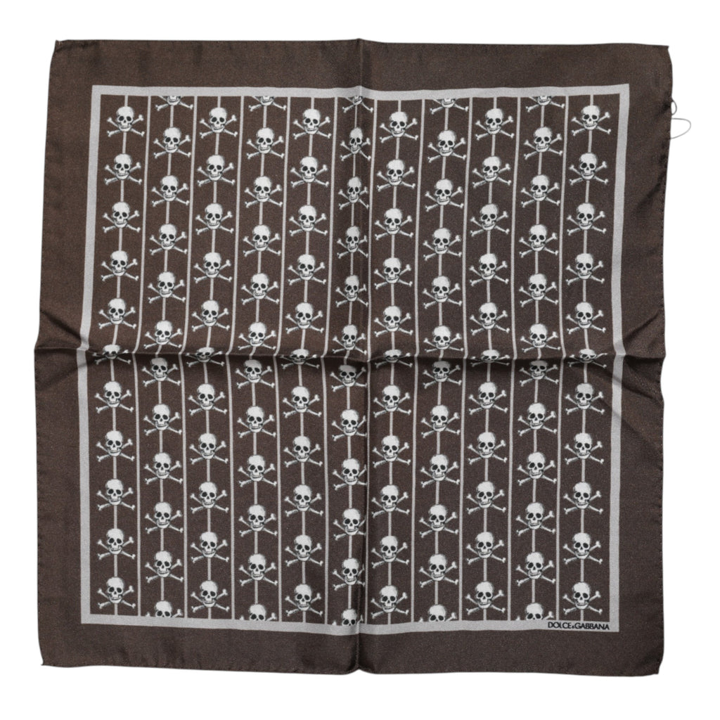 Dolce &amp; Gabbana Brauner quadratischer Seidenschal mit Totenkopfmuster für Herren