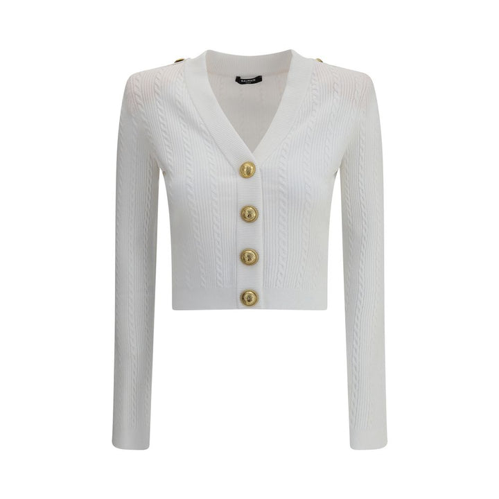 Balmain LS BUTTONED V-NECK TORSADE KNIT CARDIGAN