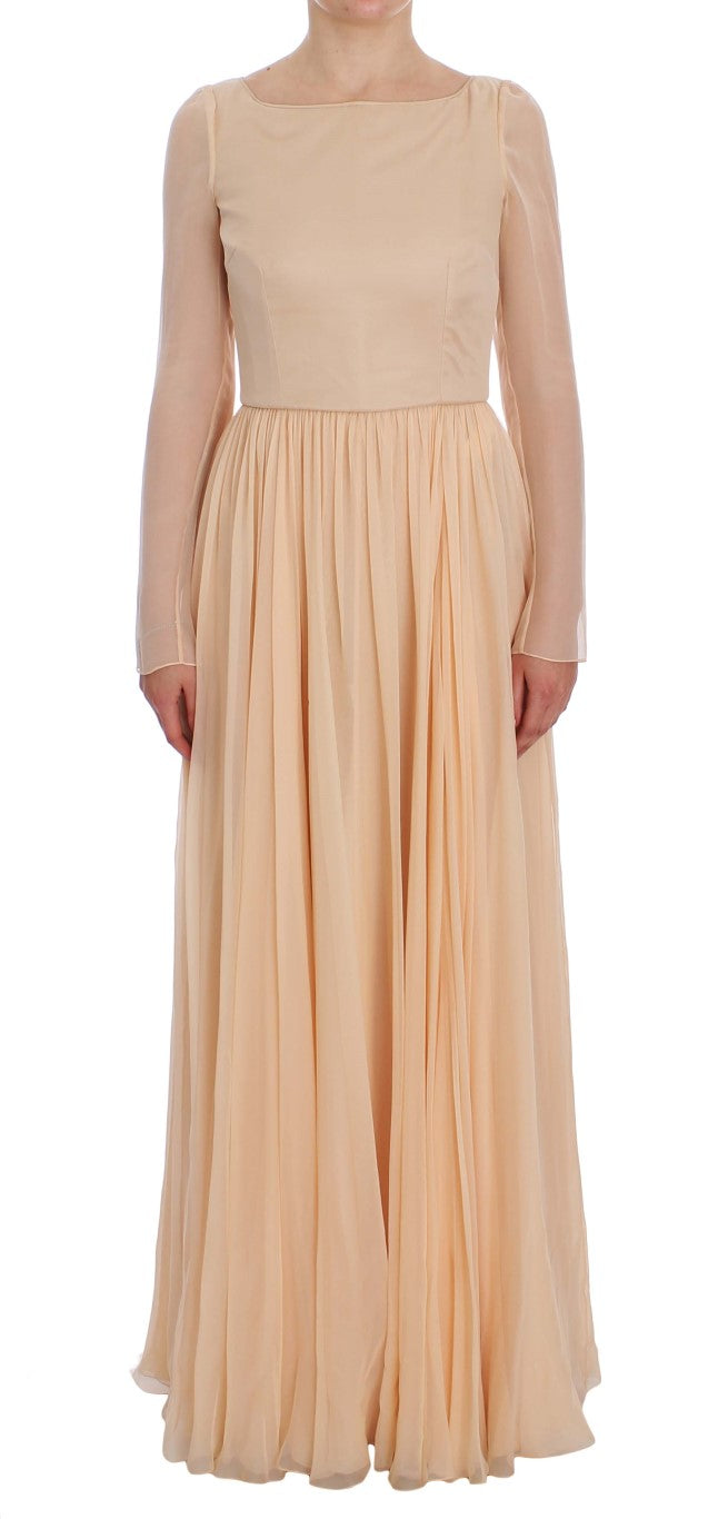 Dolce &amp; Gabbana - Robe fourreau longue en soie beige élégante