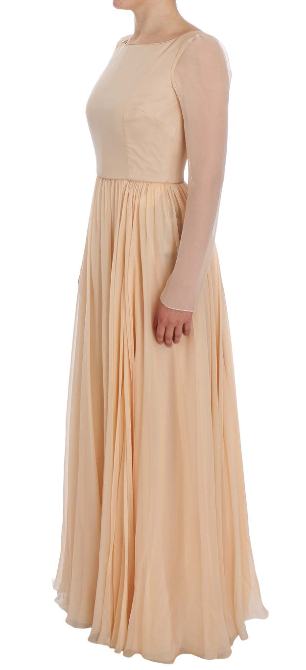 Dolce &amp; Gabbana - Robe fourreau longue en soie beige élégante