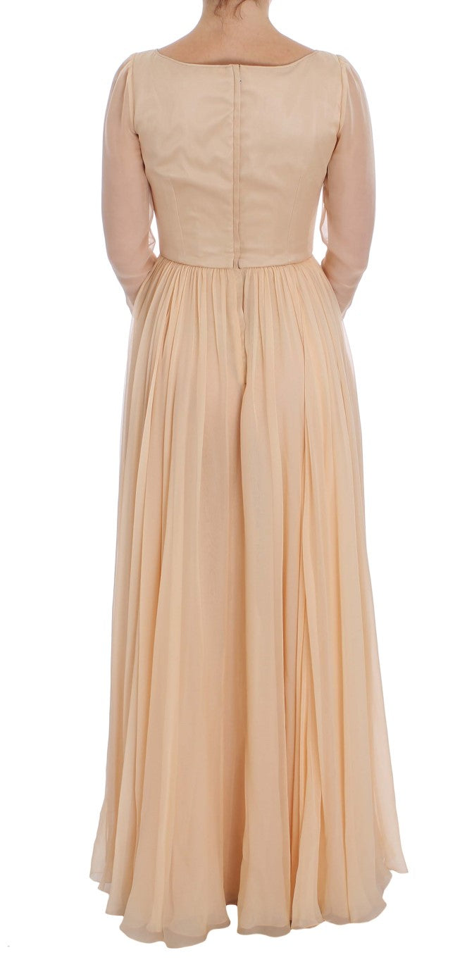 Dolce &amp; Gabbana - Robe fourreau longue en soie beige élégante