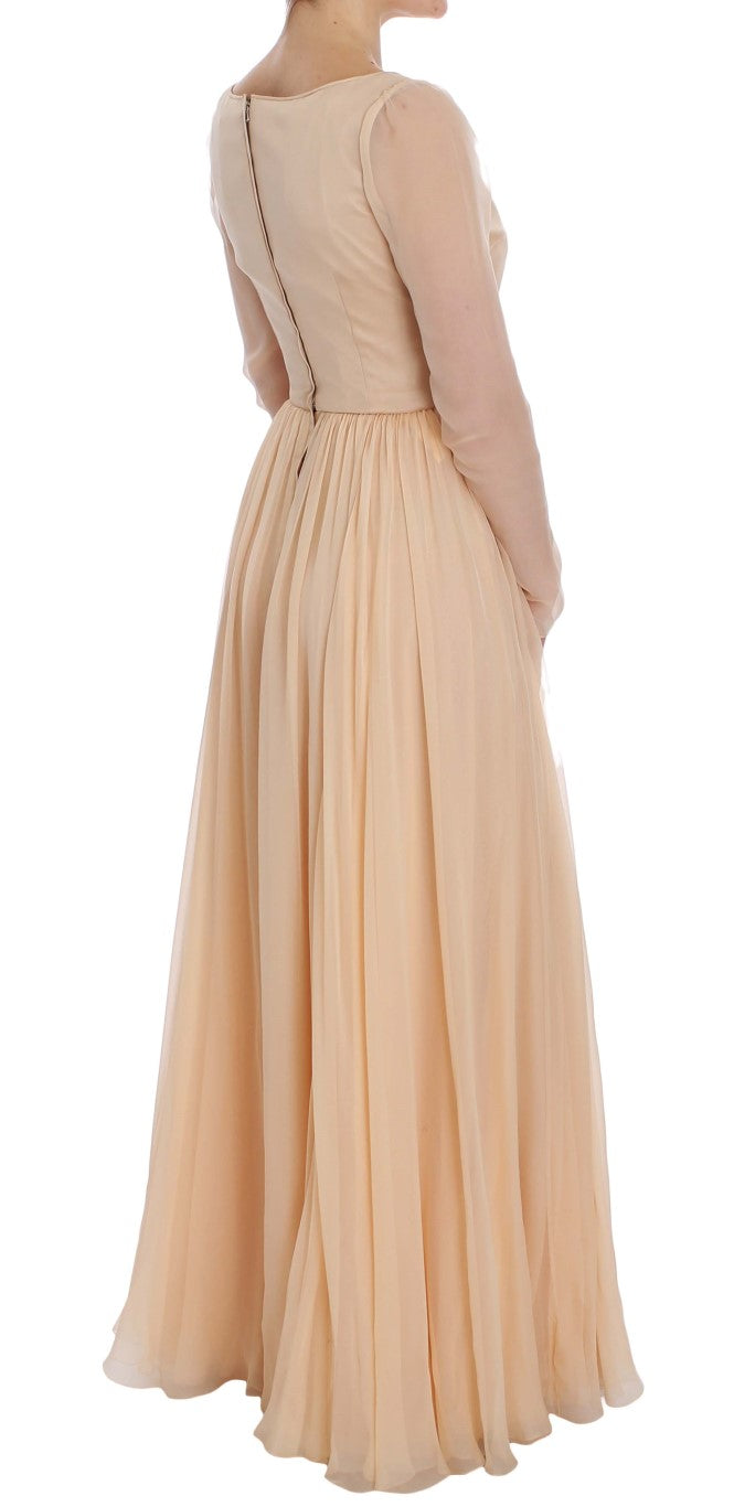 Dolce &amp; Gabbana - Robe fourreau longue en soie beige élégante