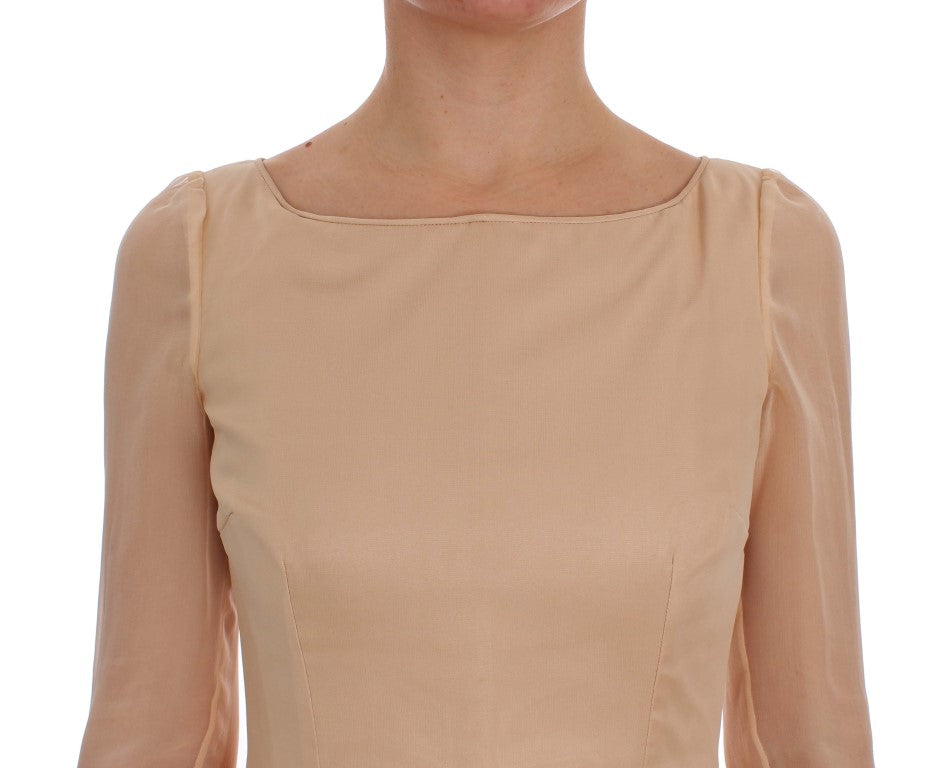 Dolce &amp; Gabbana - Robe fourreau longue en soie beige élégante