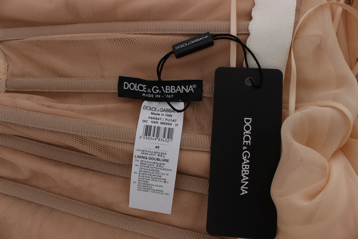 Dolce &amp; Gabbana - Robe fourreau longue en soie beige élégante