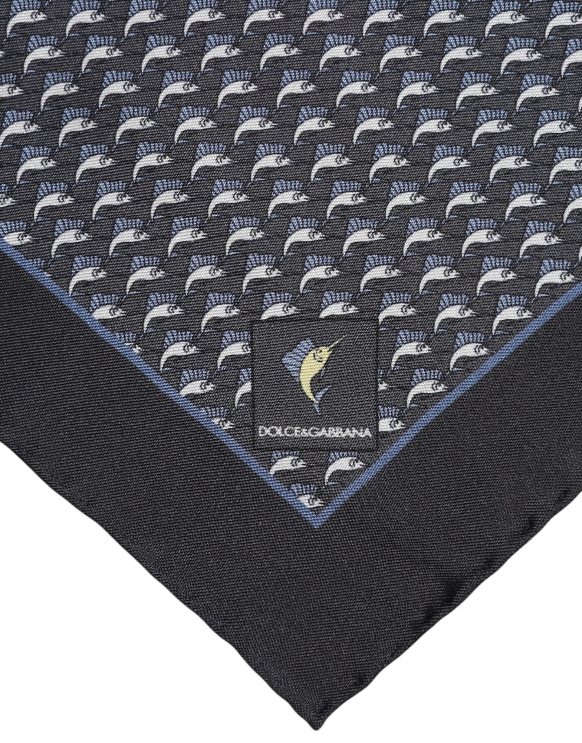 Dolce &amp; Gabbana – Quadratischer Seidenschal mit schwarzem Fischdruck für Herren