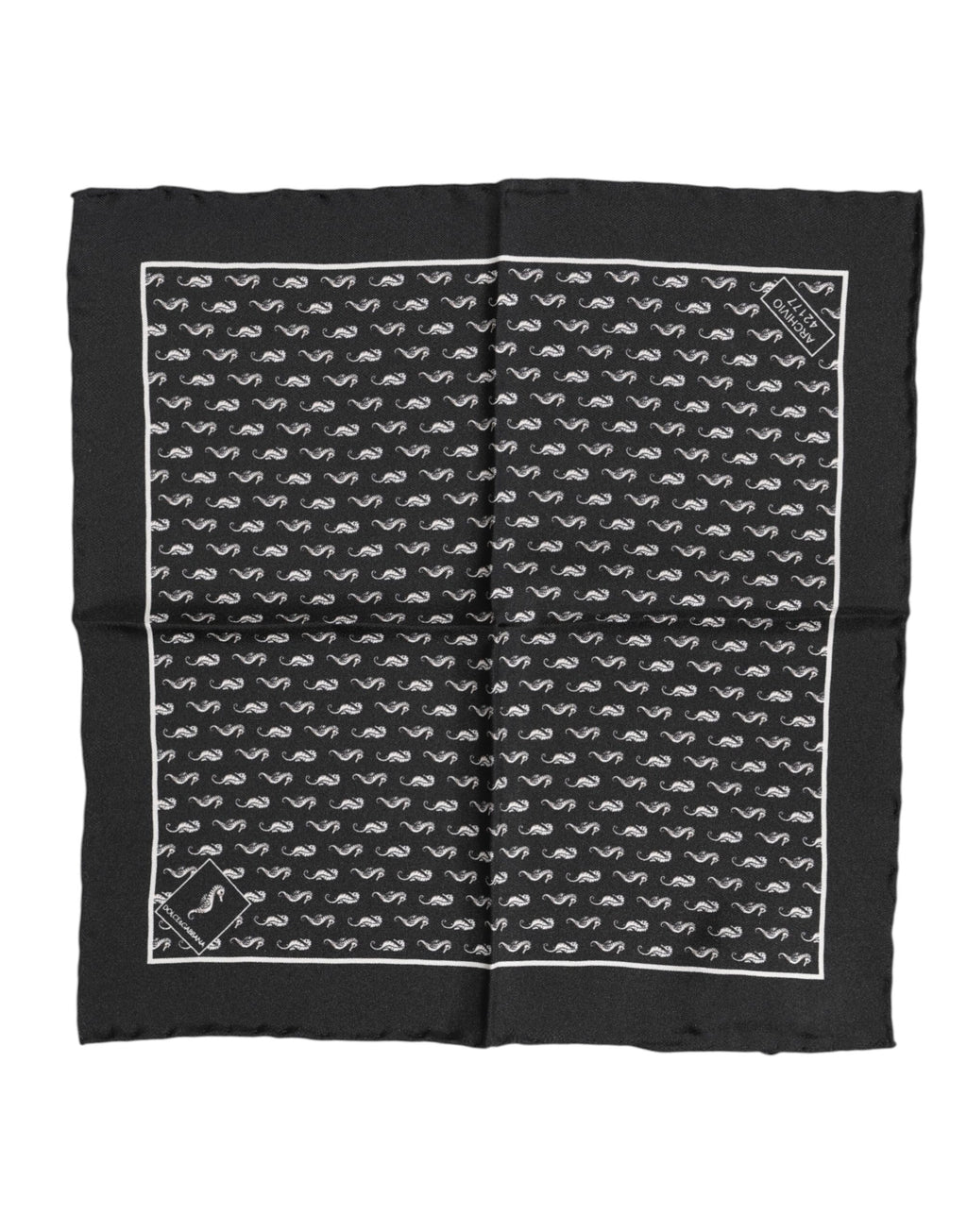 Foulard carré en soie Dolce &amp; Gabbana pour homme, motif hippocampe noir