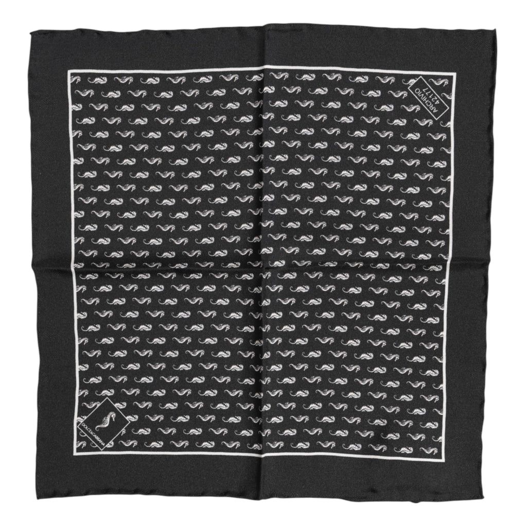 Foulard carré en soie Dolce &amp; Gabbana pour homme, motif hippocampe noir